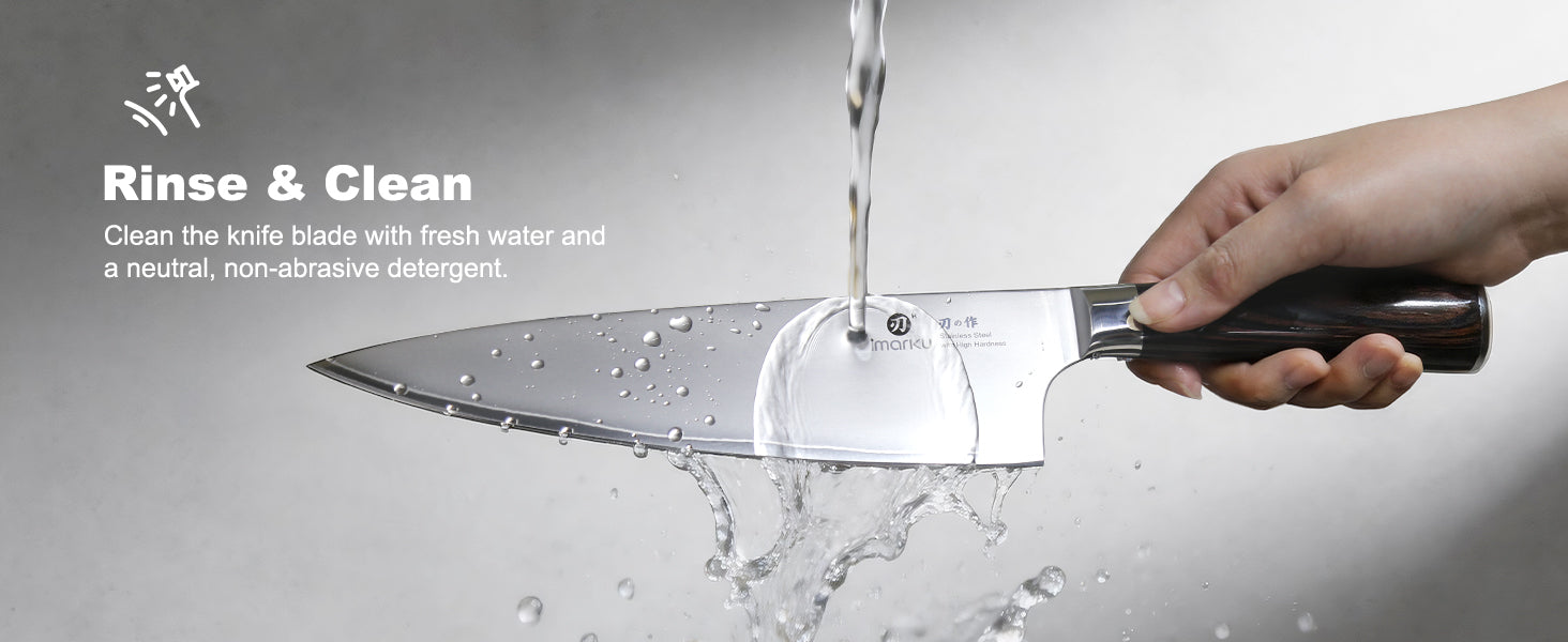 TS09-Hand rinsing imarku chef knife under running water