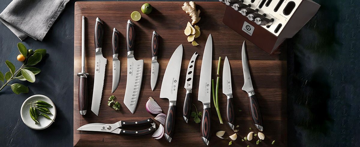 Imarku professional kitchen knife set, 10 pieces stainless steel knives with sharpener rod and wooden knife block