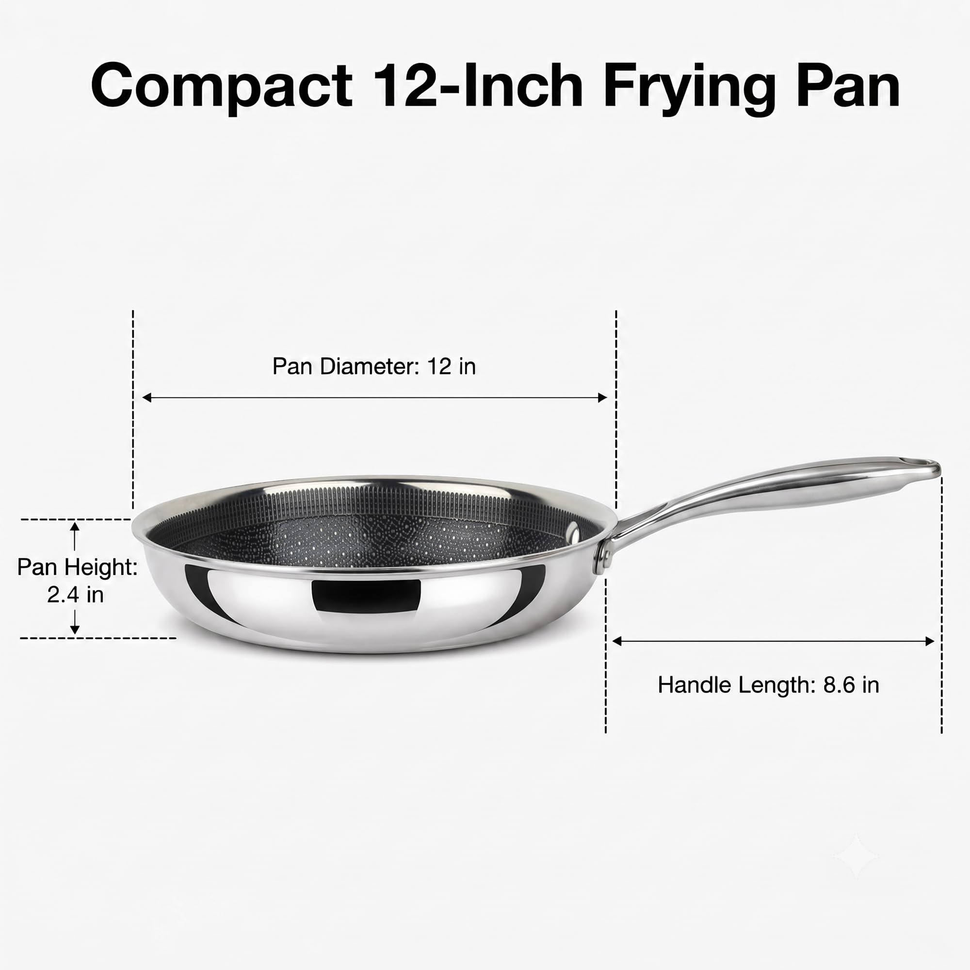 Hybrid Stainless Steel Non Stick Frying Pan 8" 10“ & 12" with Honeycomb Ceramic Surface