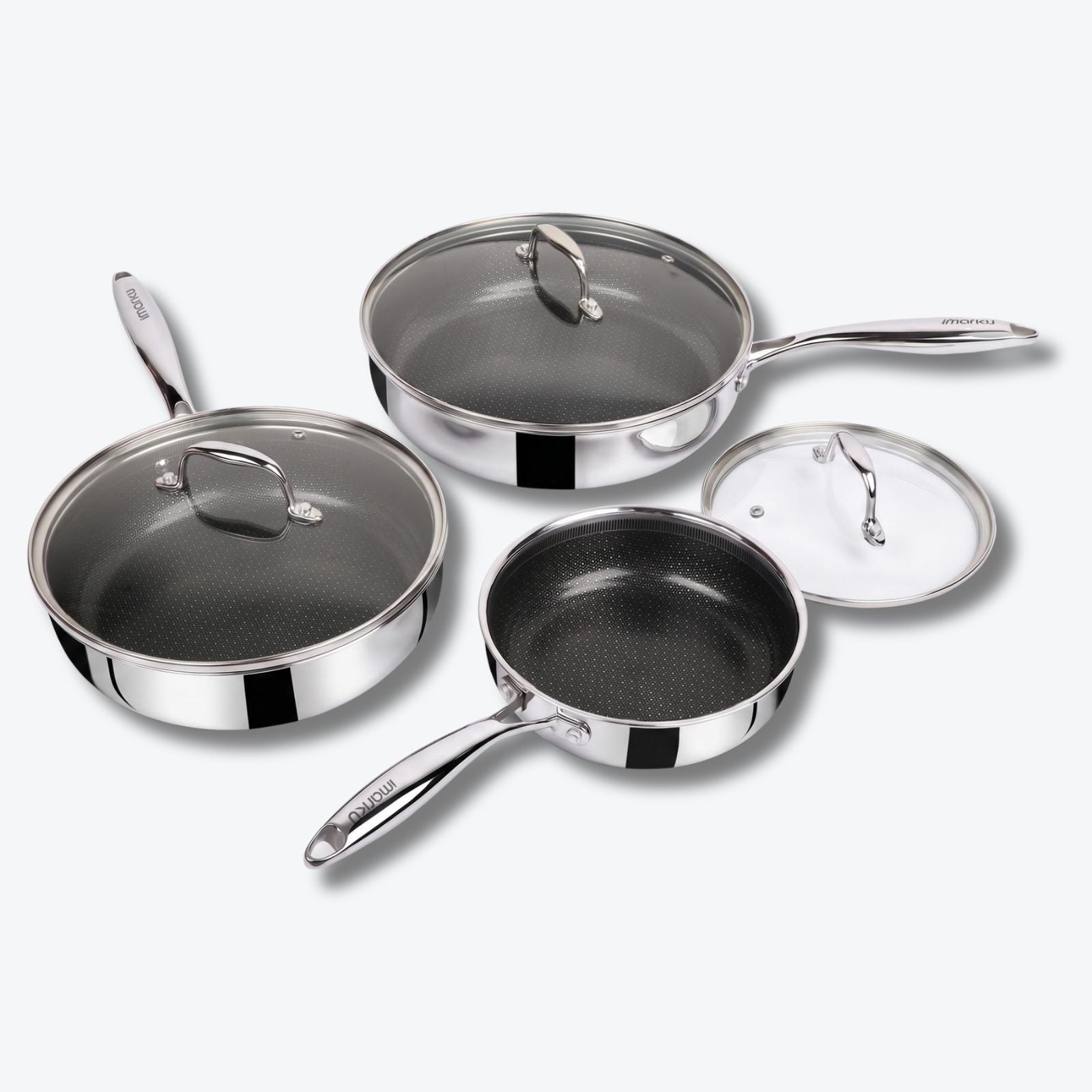 8", 10"&12" Stainless Steel Cookware PFOA Free Non-Stick Pan with Lid for Induction