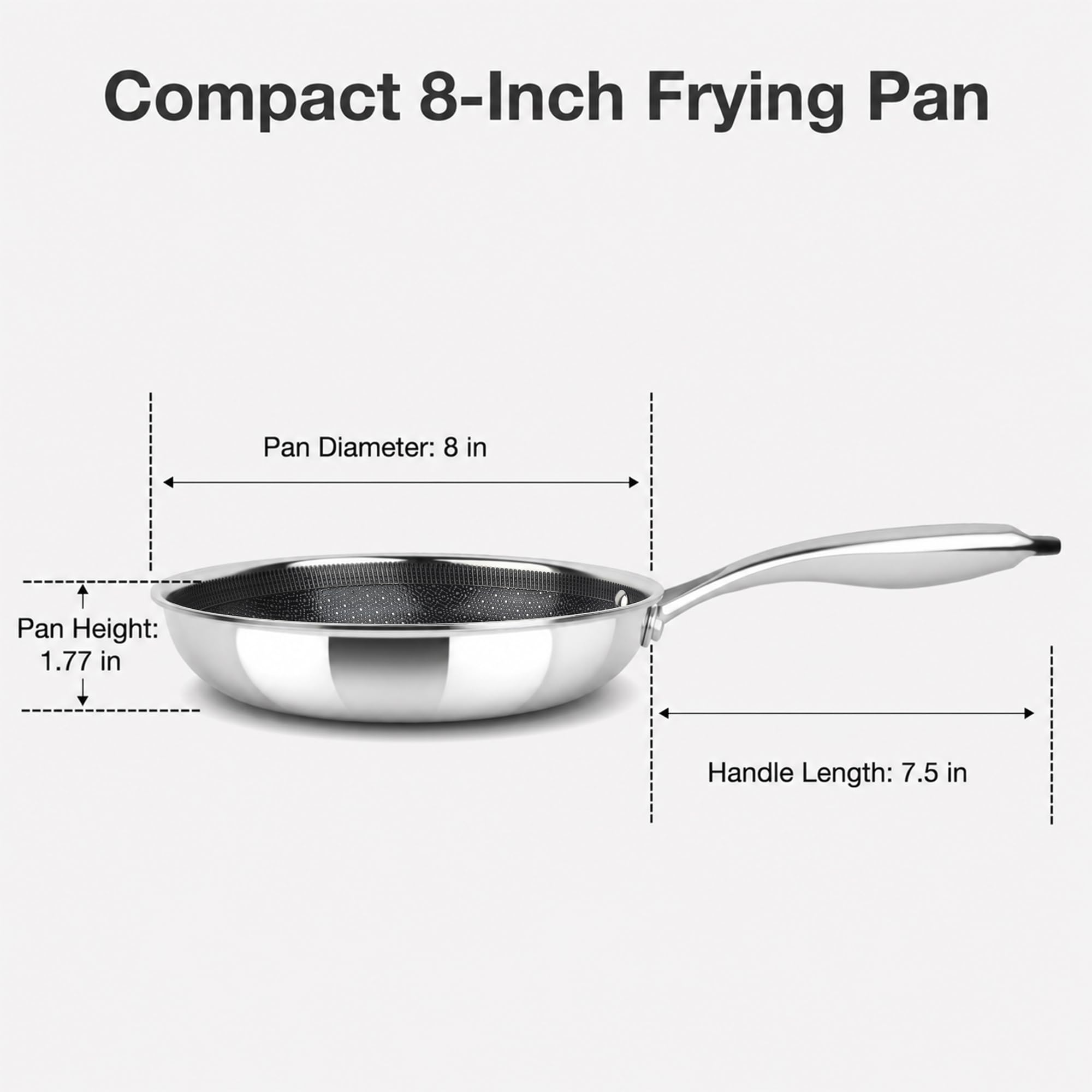 Hybrid Stainless Steel Non Stick Frying Pan 8" 10“ & 12" with Honeycomb Ceramic Surface