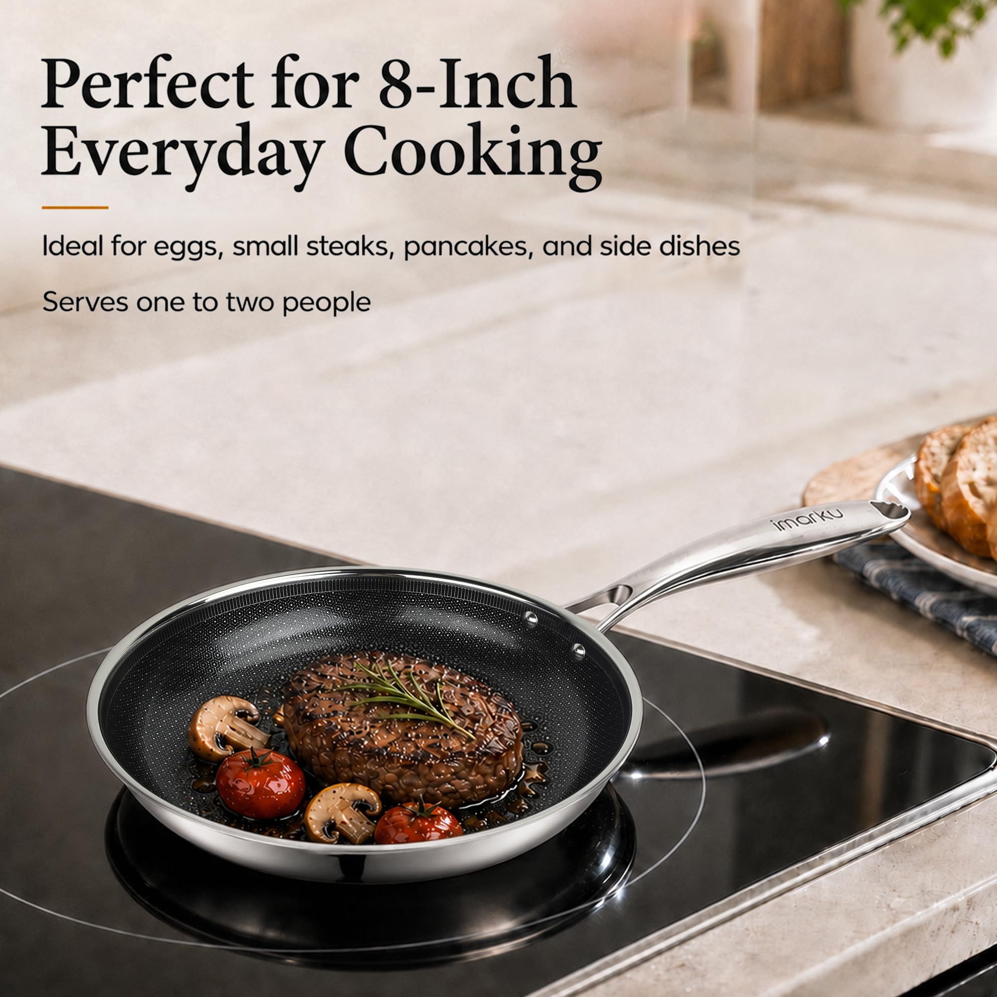 Hybrid Stainless Steel Non Stick Frying Pan 8" 10“ & 12" with Honeycomb Ceramic Surface