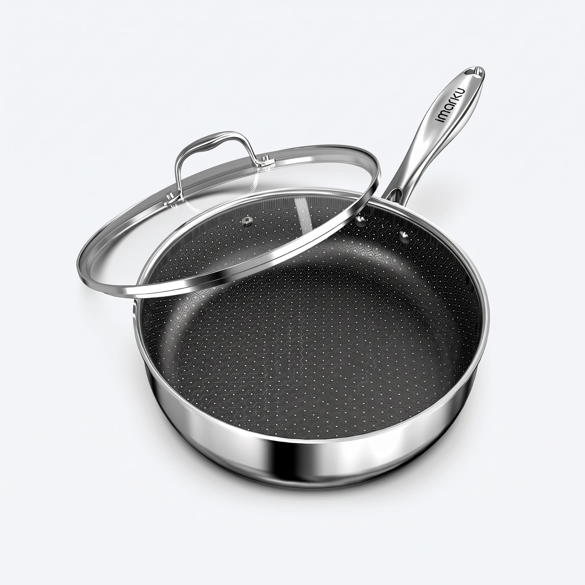 8"&12" Stainless Steel Cookware PFOA Free Non-Stick Pan with Lid for Induction