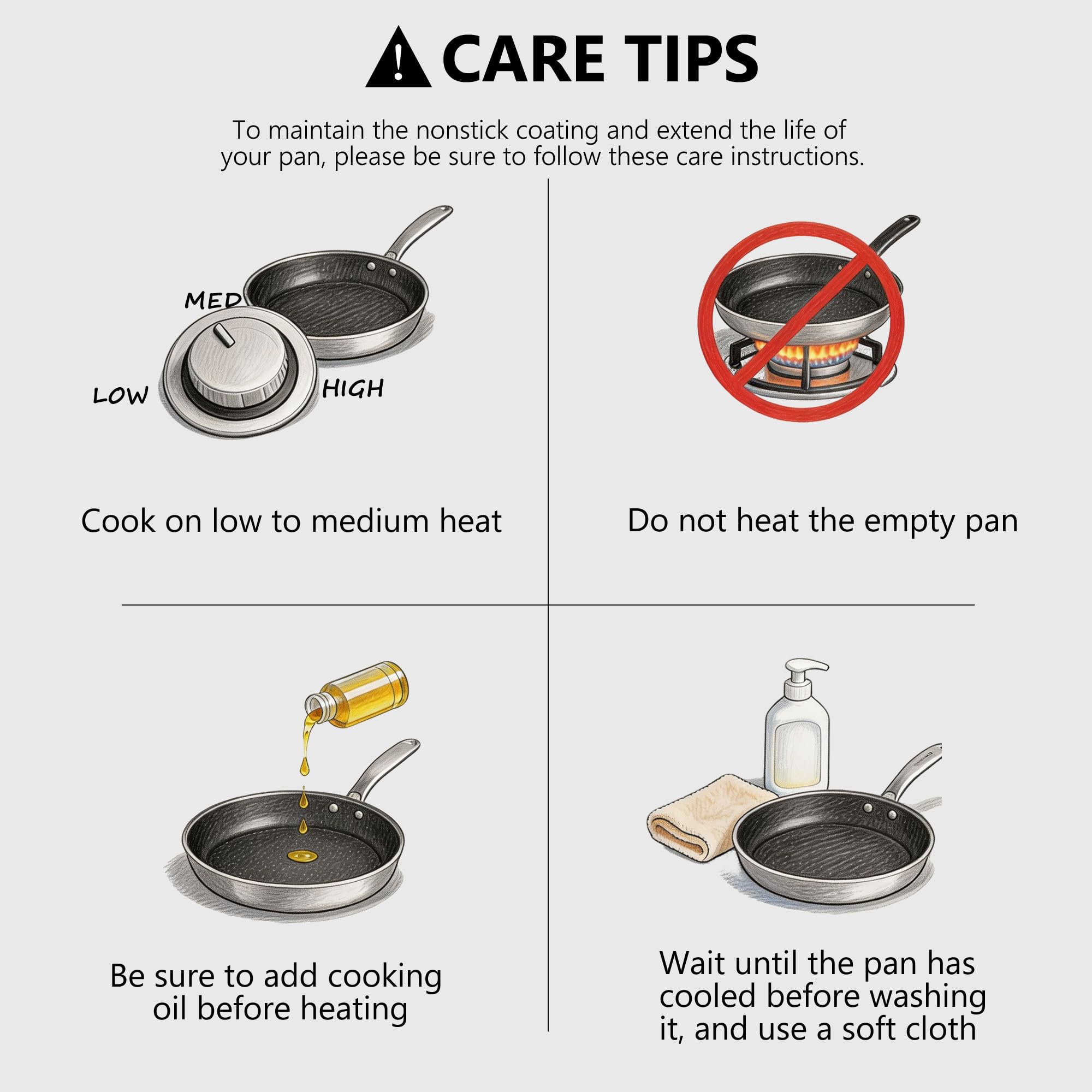 8"&12" Stainless Steel Cookware PFOA Free Non-Stick Pan with Lid for Induction