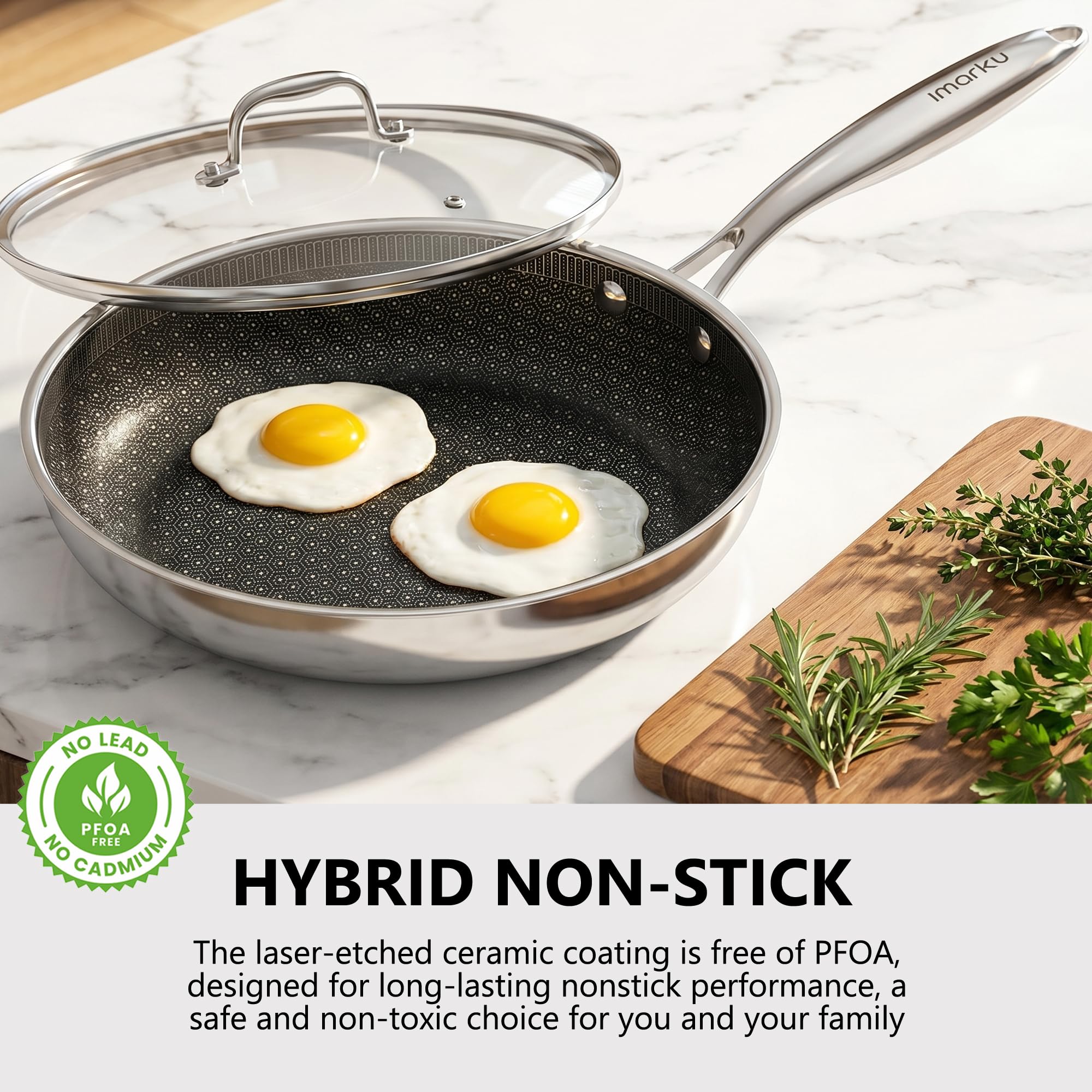 Non Stick Frying Pan with Lid Ceramic Coated Skillet Induction Oven Safe