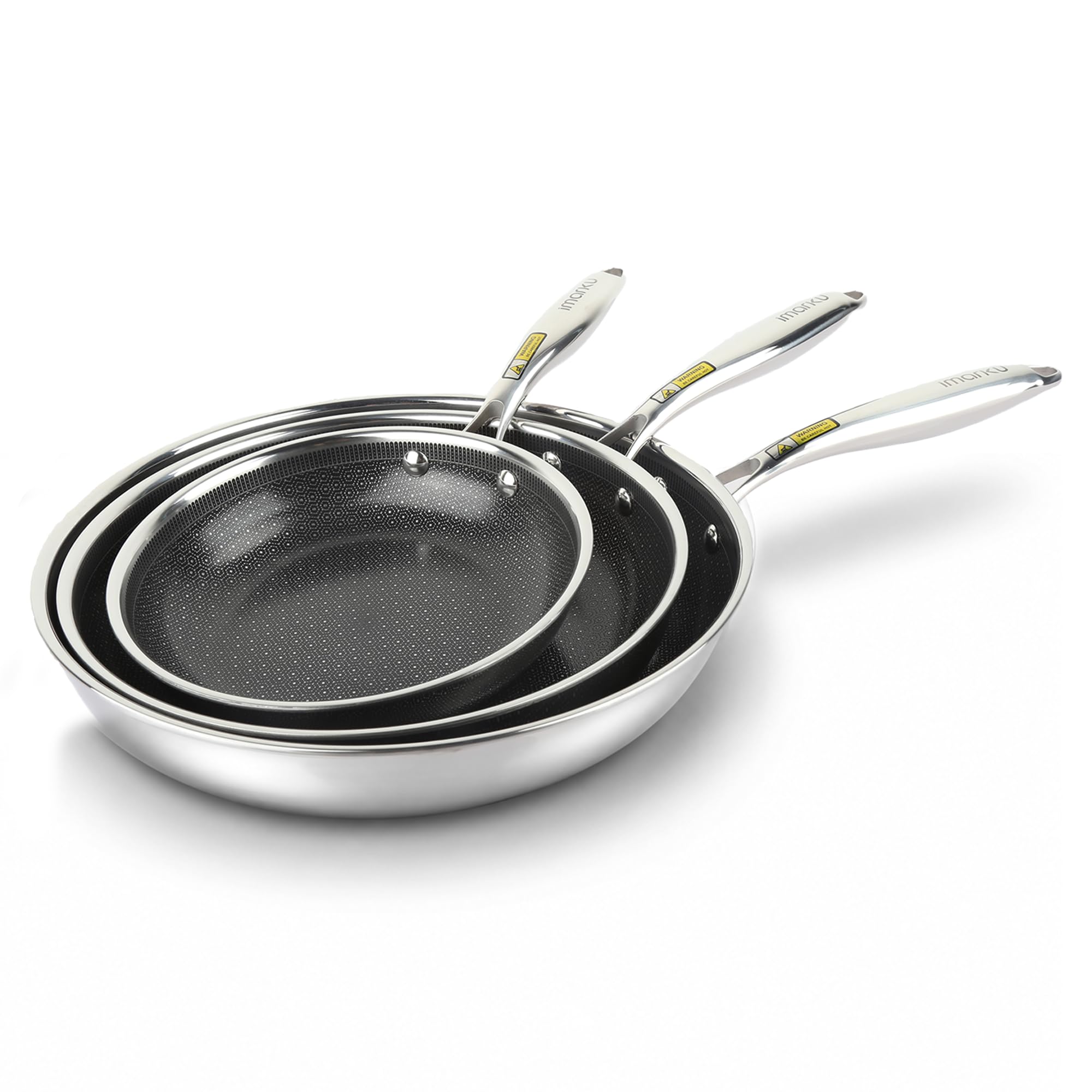 Hybrid Stainless Steel Non Stick Frying Pan 8" 10“ & 12" with Honeycomb Ceramic Surface