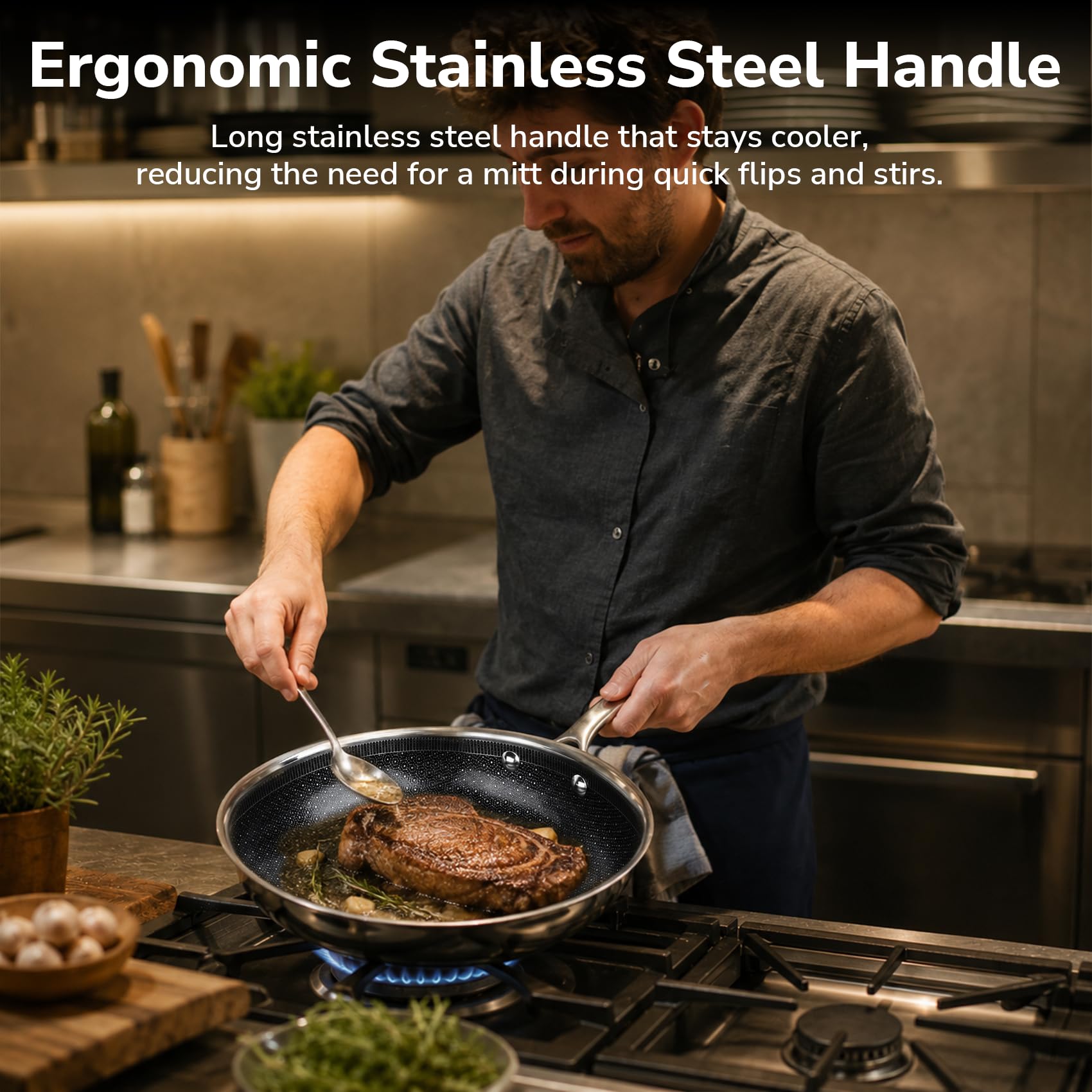ergonomic stainless steel pan set for elegant life