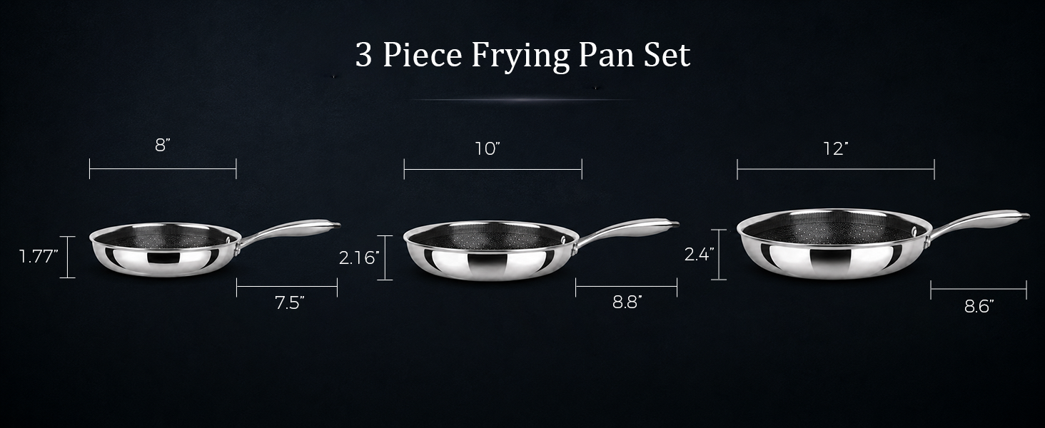 Imarku 8/10/12 inch frying pan set size dimension chart