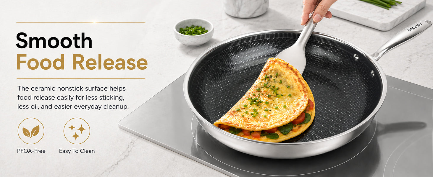 Imarku stainless steel nonstick frying pan cooking omelette