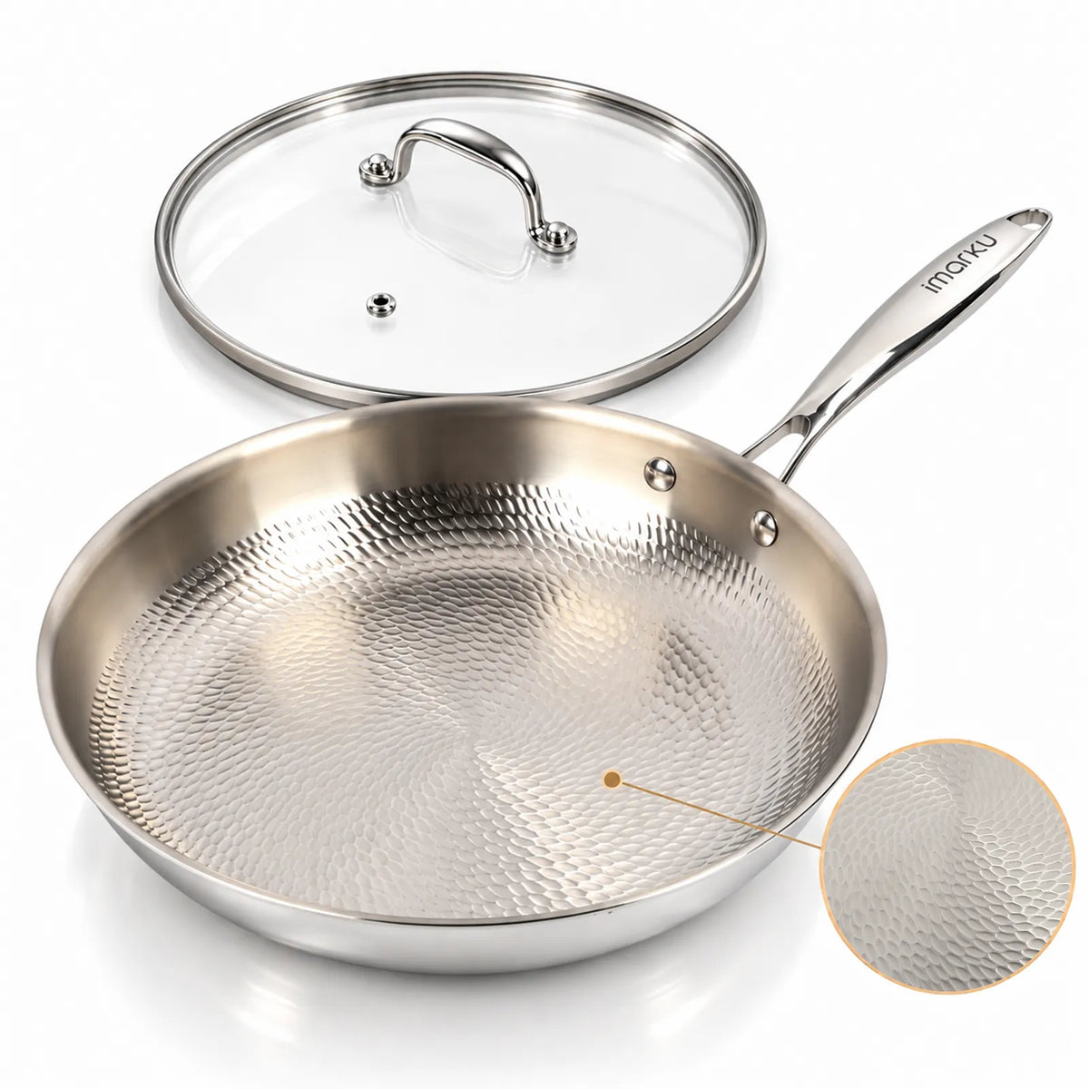 3 PC Titanium Nonstick Tri-Ply Frying Pan with Lids, 8, 10 & 12 Inch