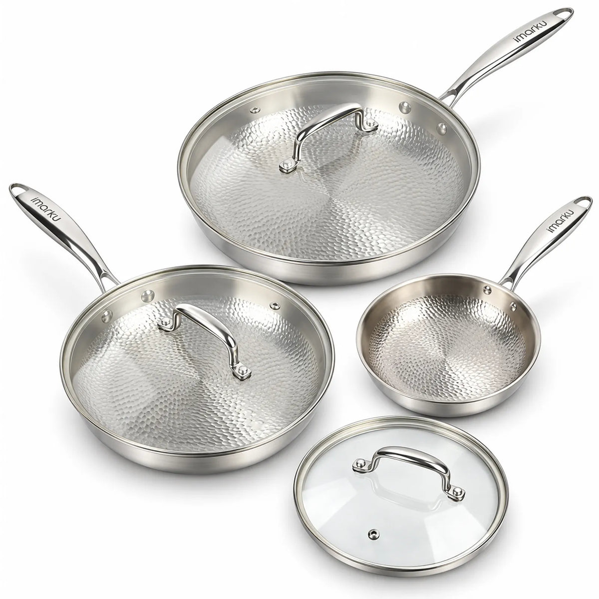 3 PC Titanium Nonstick Tri-Ply Frying Pan with Lids, 8, 10 & 12 Inch