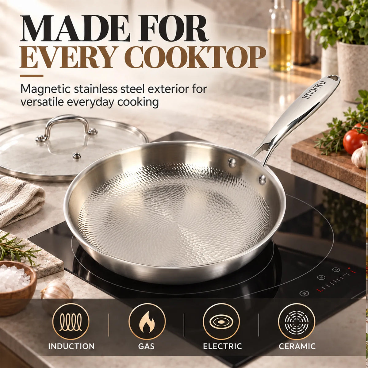 3 PC Titanium Nonstick Tri-Ply Frying Pan with Lids, 8, 10 & 12 Inch