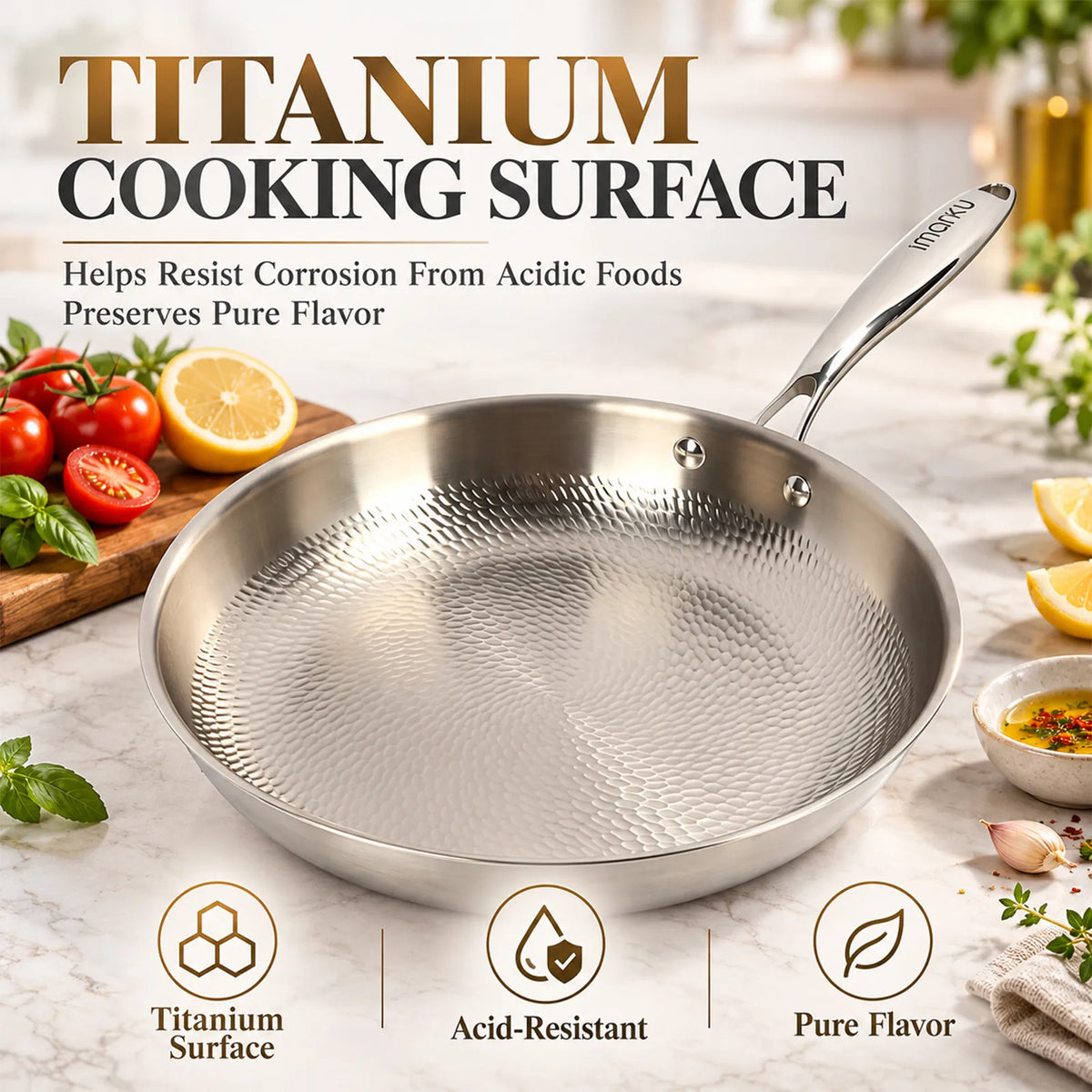 3 PC Titanium Nonstick Tri-Ply Frying Pan with Lids, 8, 10 & 12 Inch