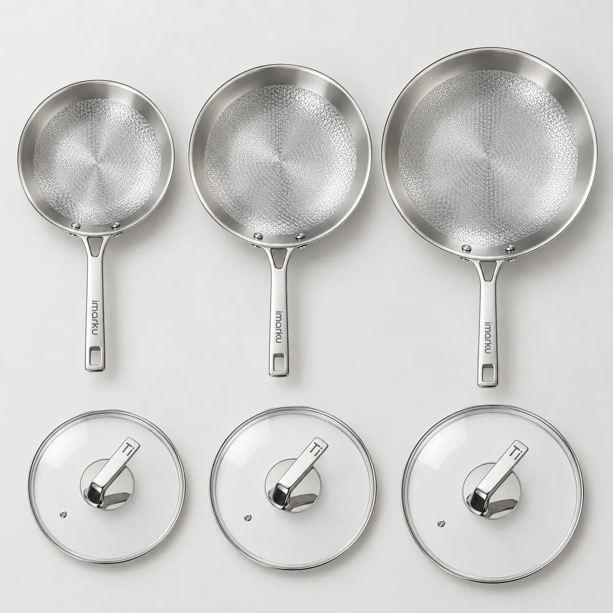 Imarku Titanium Nonstick Frying Pans with Lids | 8", 10", 12"