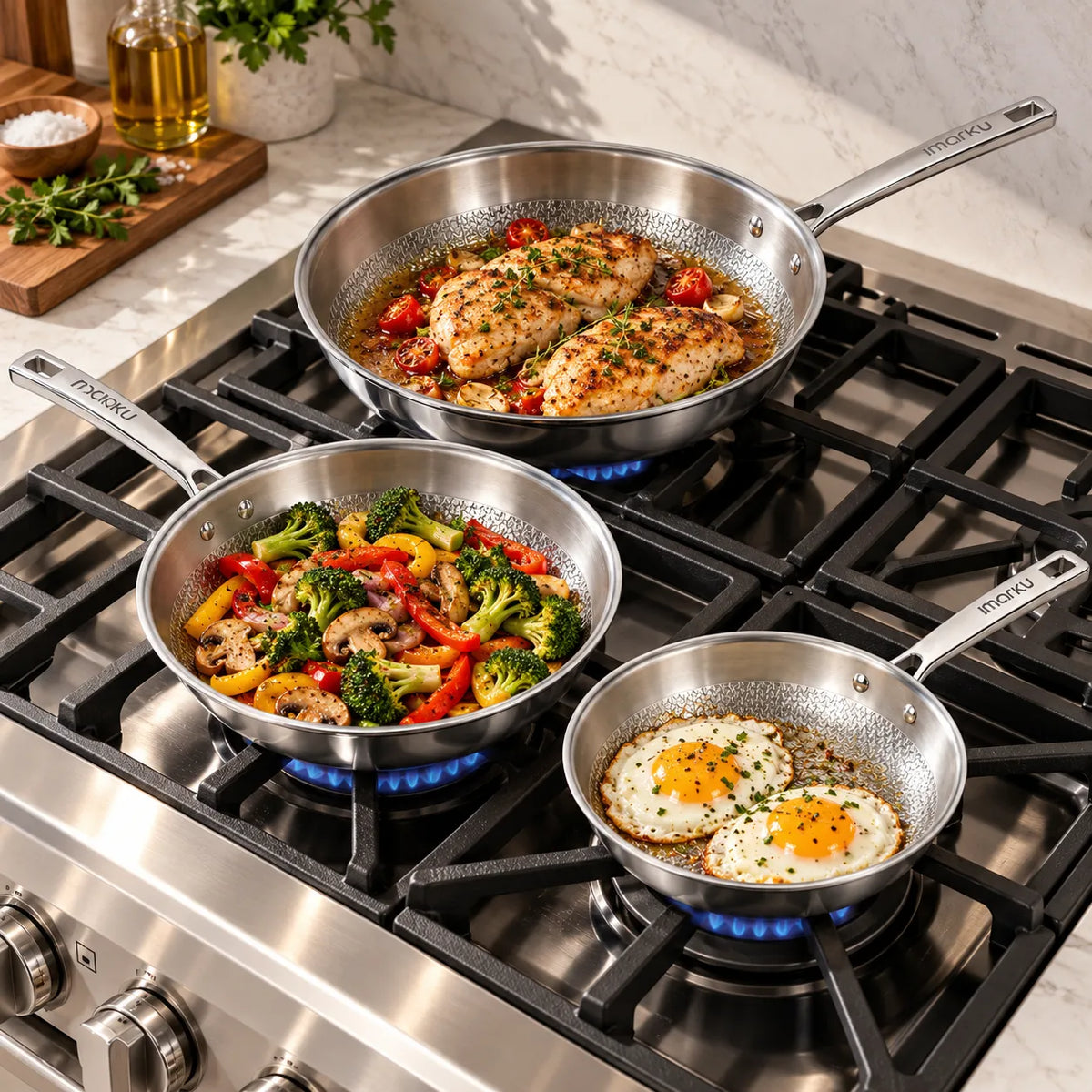 Imarku Titanium Nonstick Frying Pans with Lids | 8", 10", 12"