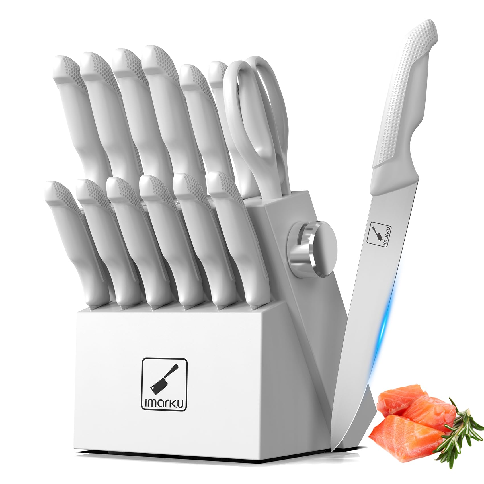 14 Piece White Cutlery Set with Stainless Steel Blades PP Handles