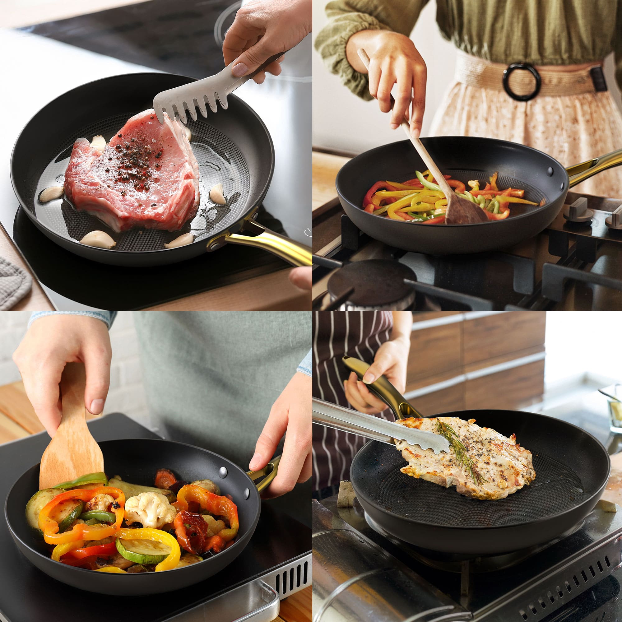 Nonstick Frying Pan Set Stainless Steel Handle 8", 10" & 12" Imarku