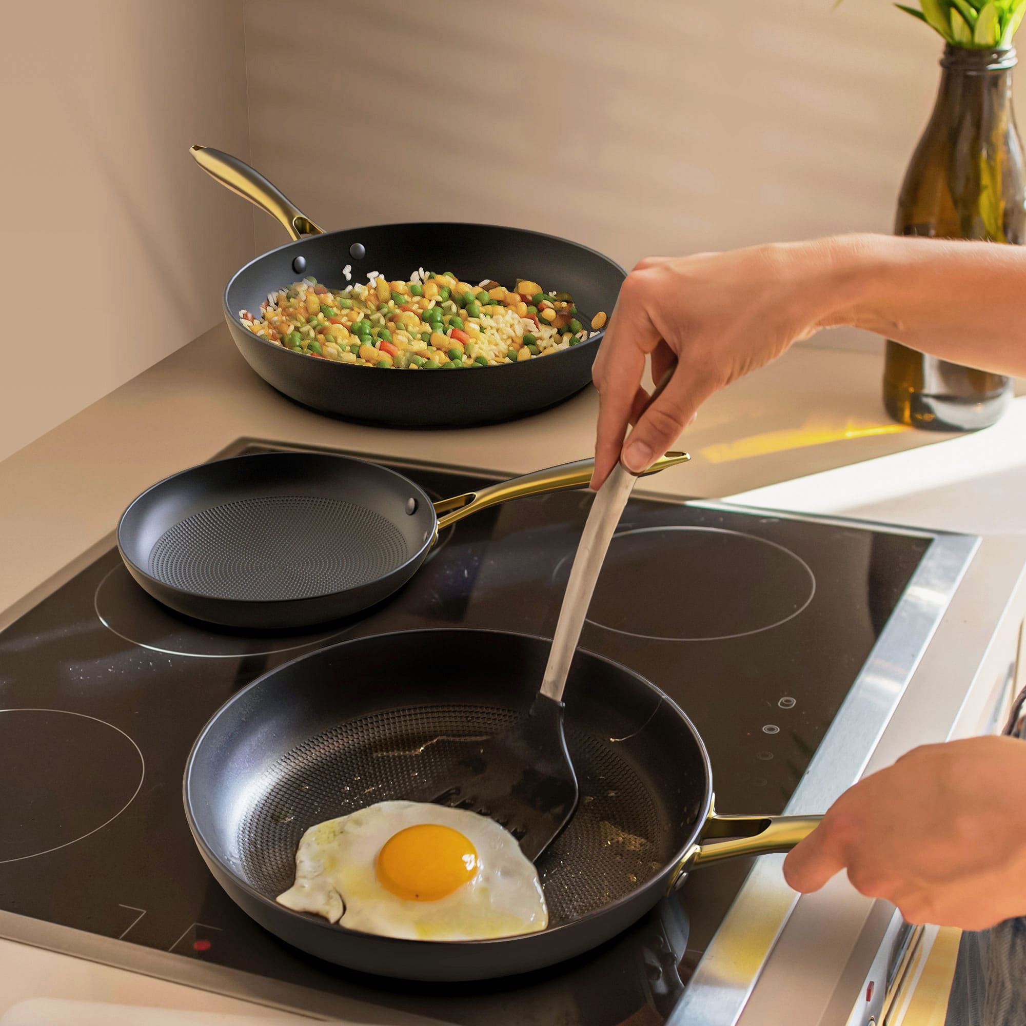 Nonstick Frying Pan Set Stainless Steel Handle 8", 10" & 12" Imarku