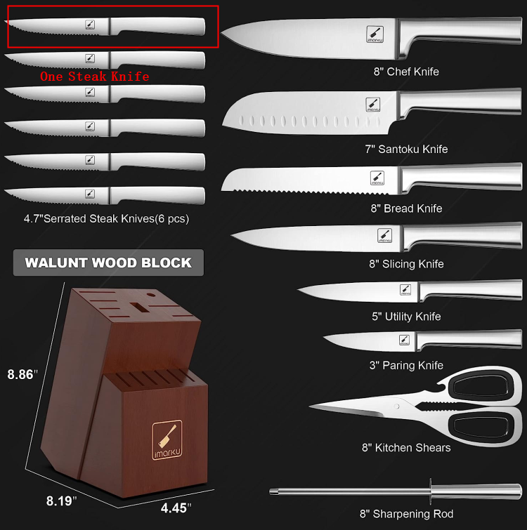 15 ピース ナイフ ブロック セットの果物ナイフ |食器洗い機対応 |イマーク
