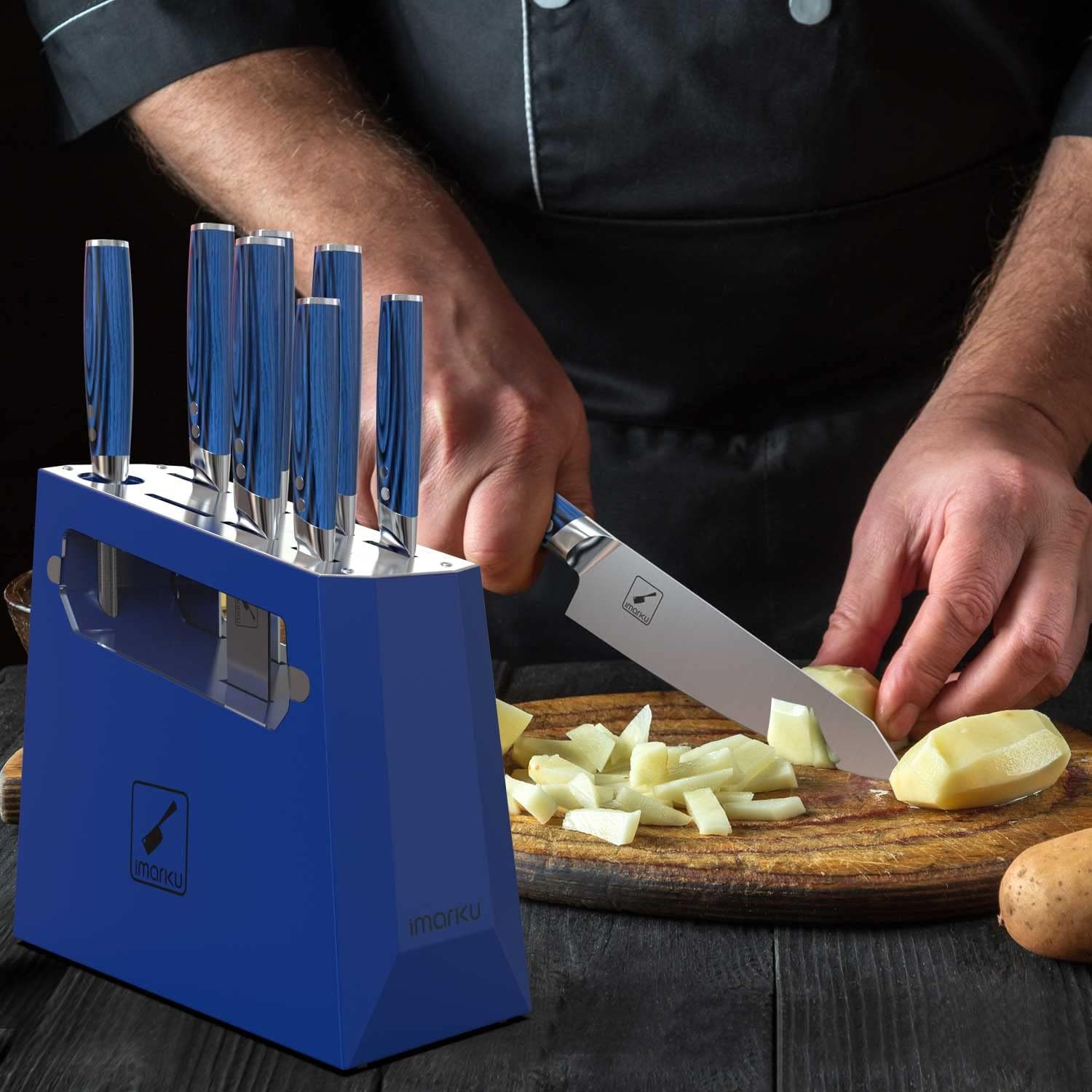 Pcs Food Grade Stainless Steel Blue Knife Set With Sharpener