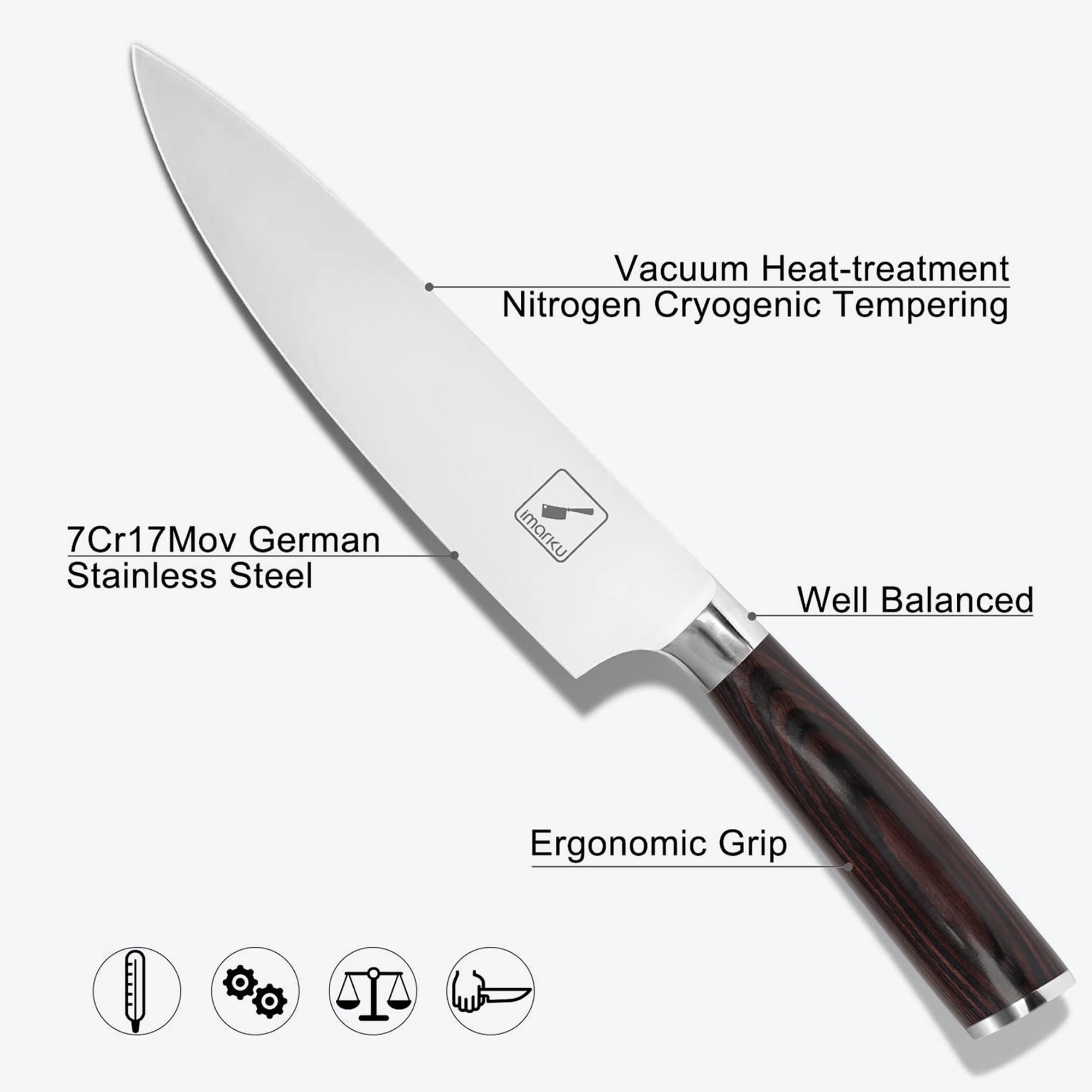 Imarku 8 Inch Japanese Chef Knife Gyuto Carbon Steel Hand Forged for Kitchen