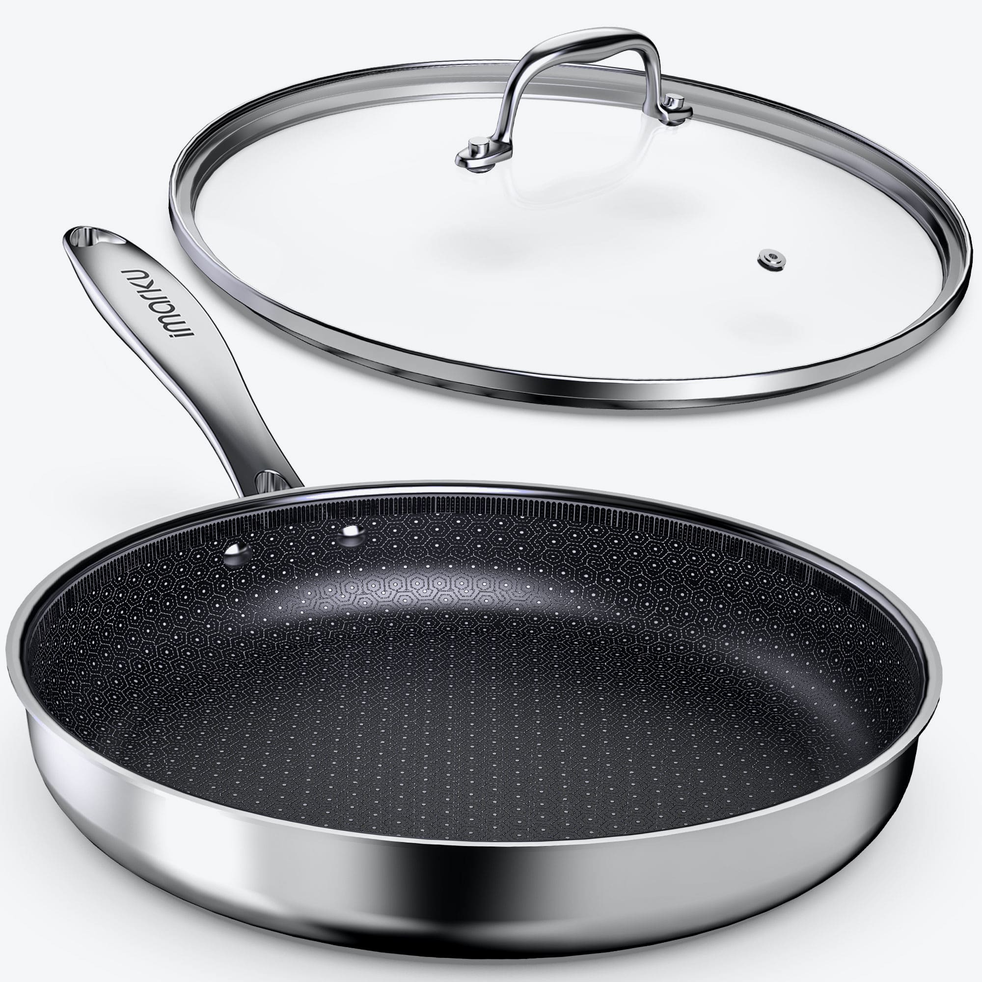 12'' Stainless Steel Cookware PFOA Free Non-Stick Pan with Lid