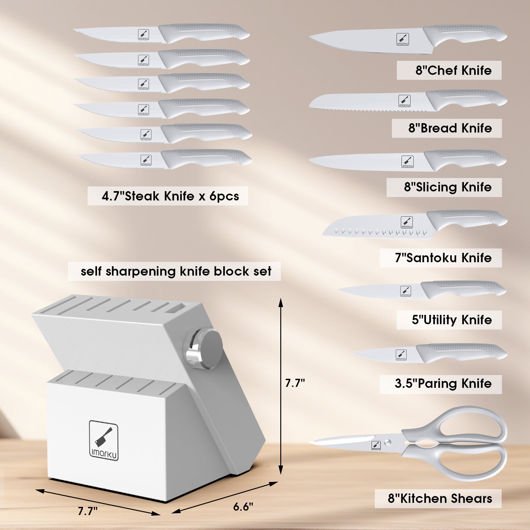 Knife Set with Stainless Steel Blades PP Handles
