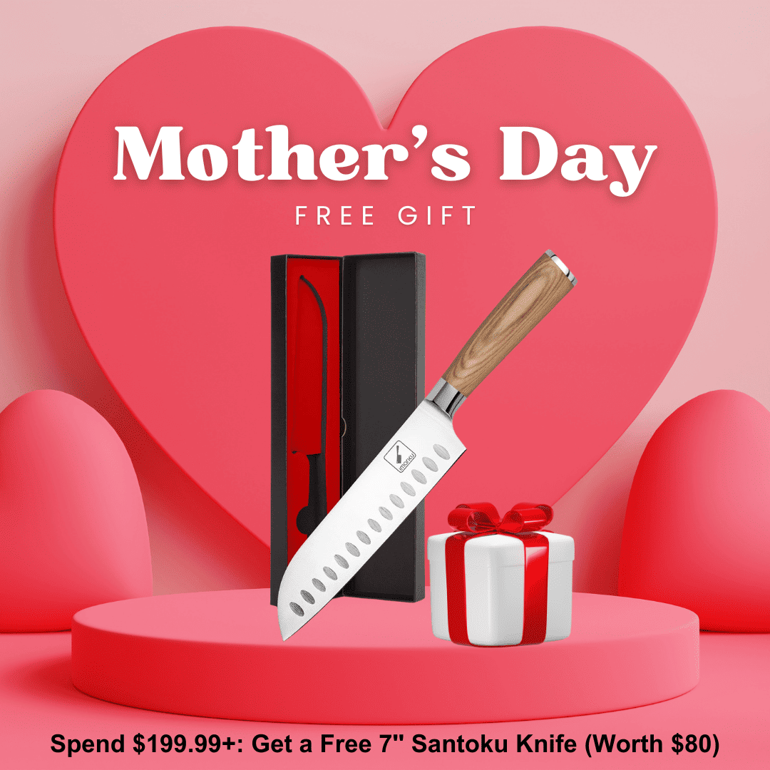free 7 inch santoku knife with wood handle for mom