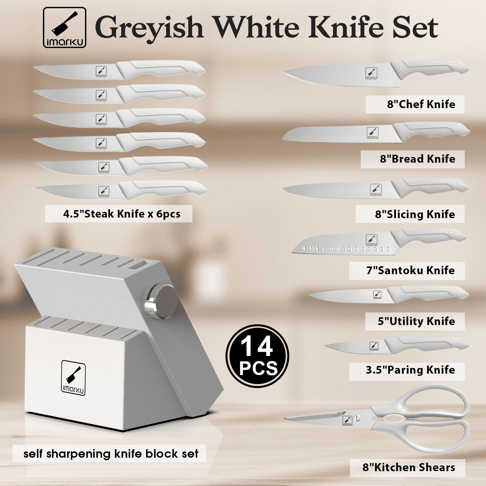 greyish white knife set