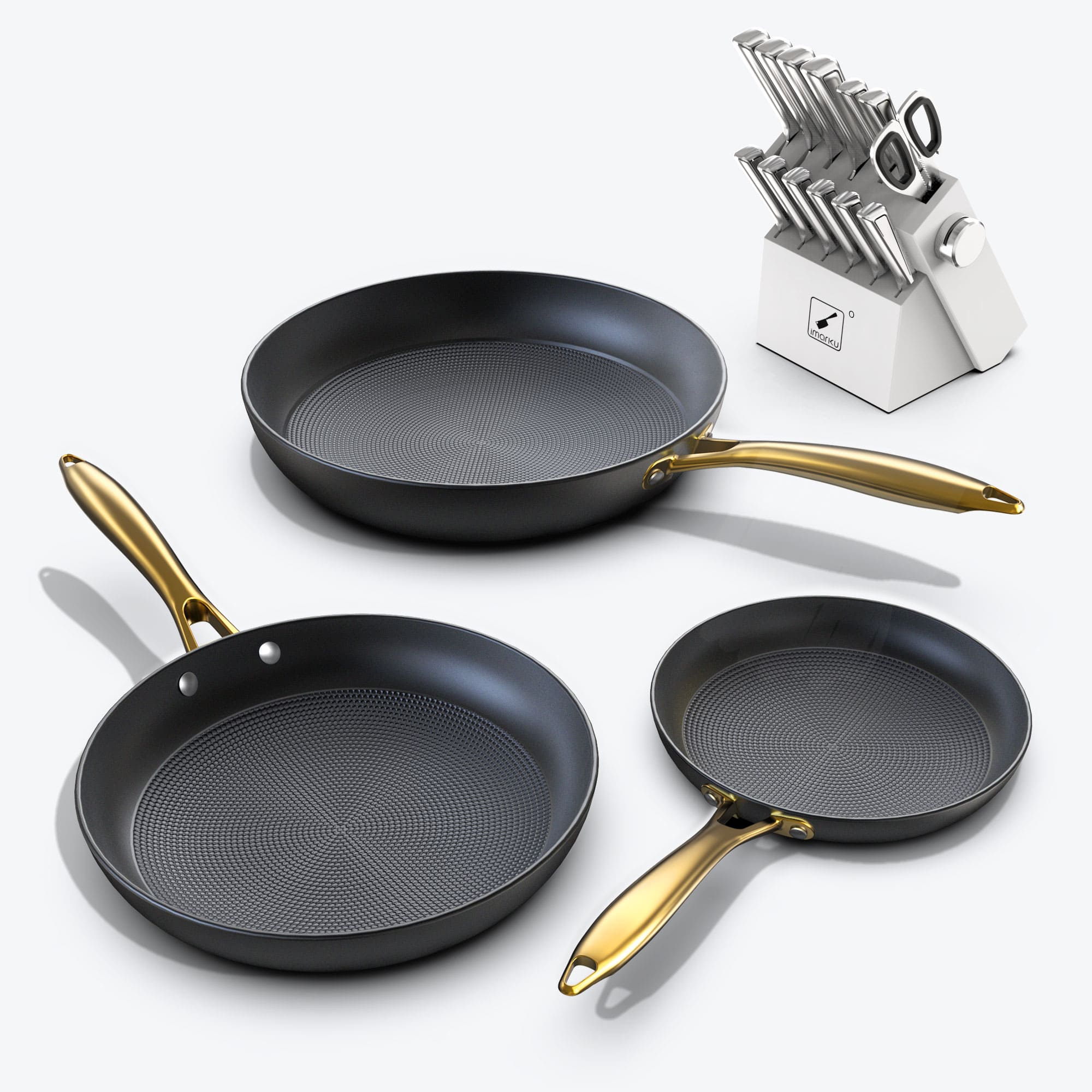 honeycomb frying pan and chef knife set bundle