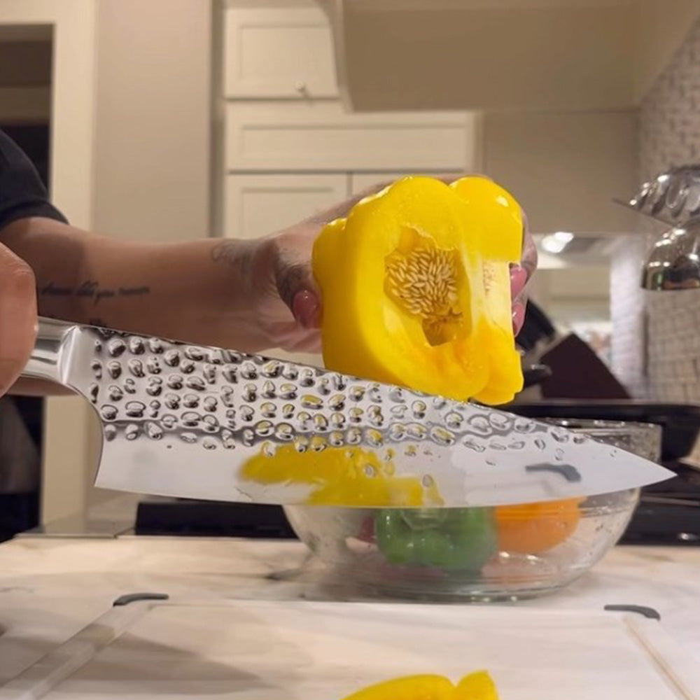 cutting food with chef knife