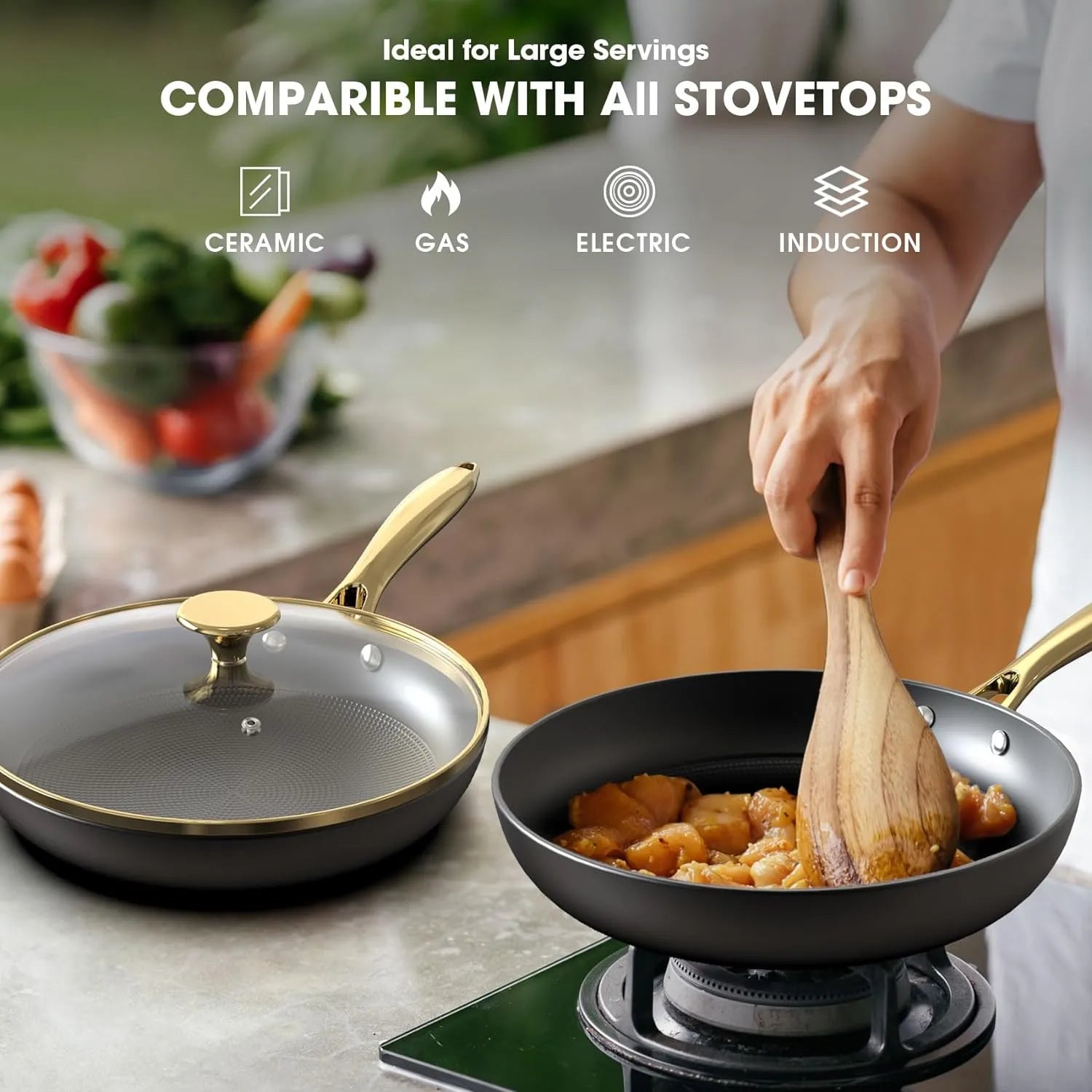 Nonstick Frying Pans Set with Glass Lids