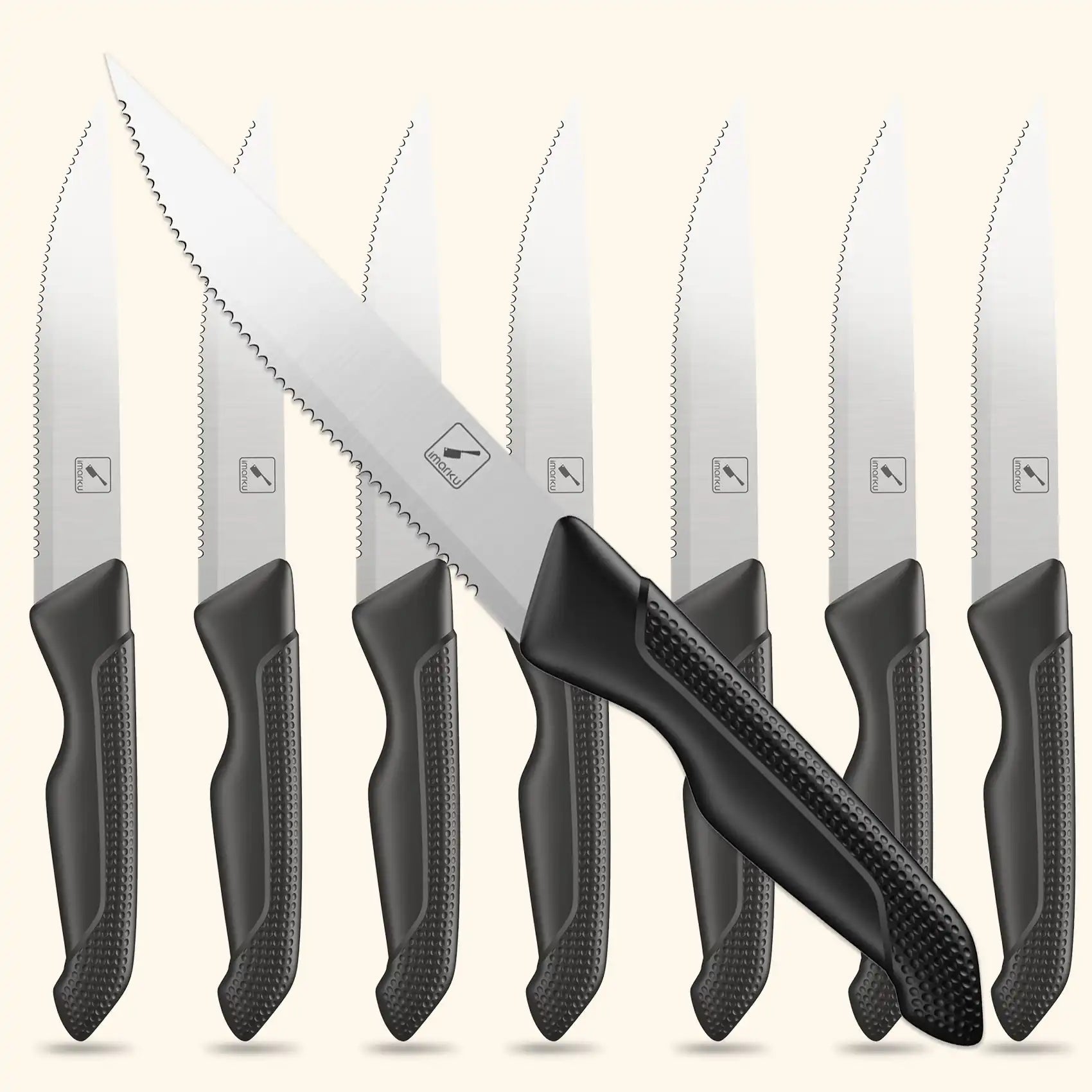 imarku 4.5-Inch Steak Knives Set of 6, German Carbon Stainless Serrated Edge, 8 PC