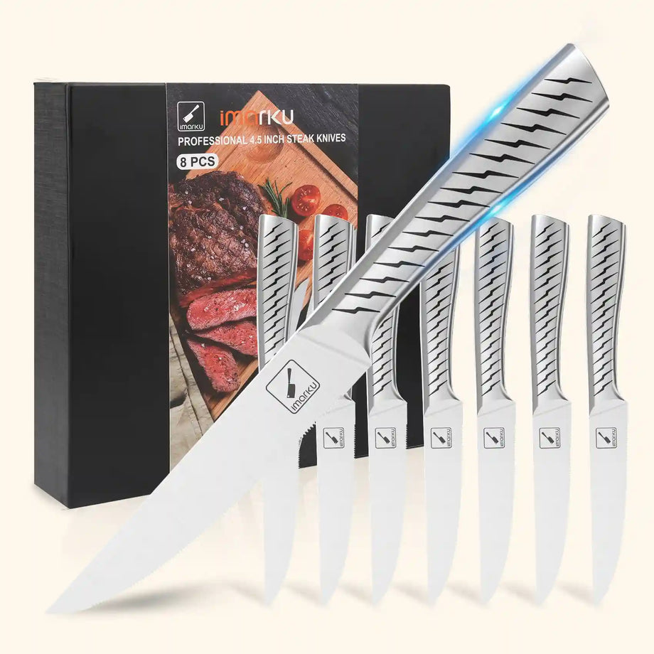 imarku 4.5-Inch Steak Knives Set of 6, German Carbon Stainless Serrated Edge, 6 PC