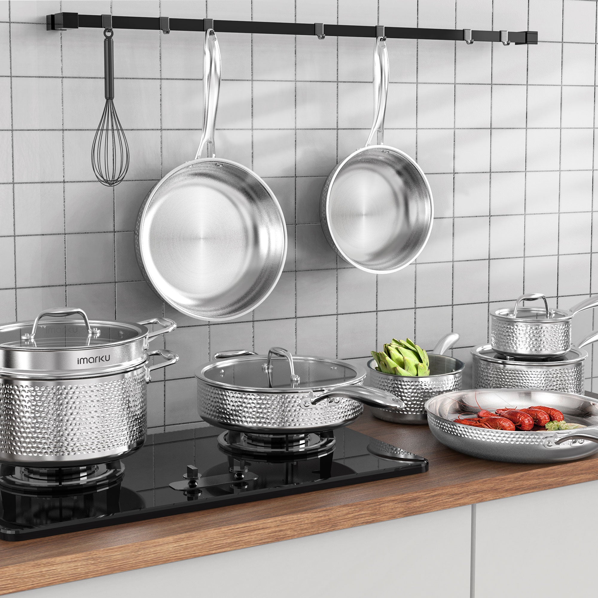 Pots and Pans Set Tri-ply Clad Stainless Steel Cookware Set | Imarku