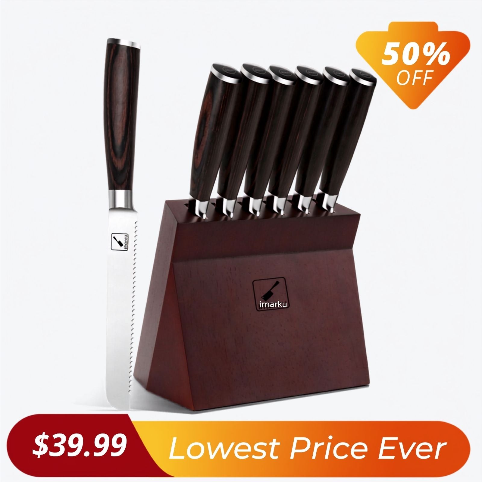 imarku 6 piece steak knives with knife block