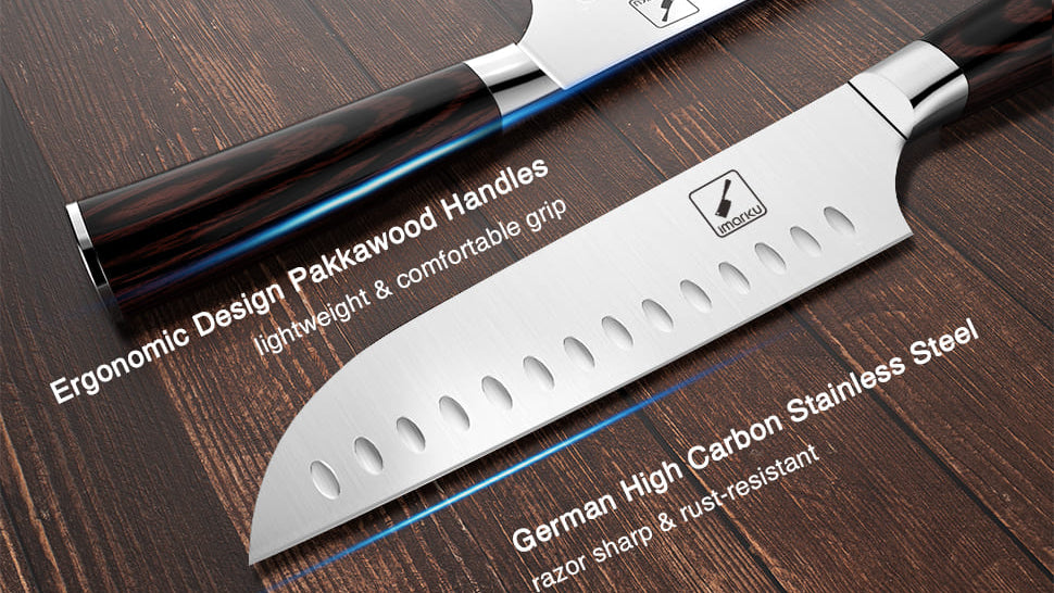 imarku 7 inch stainless steel santoku knife