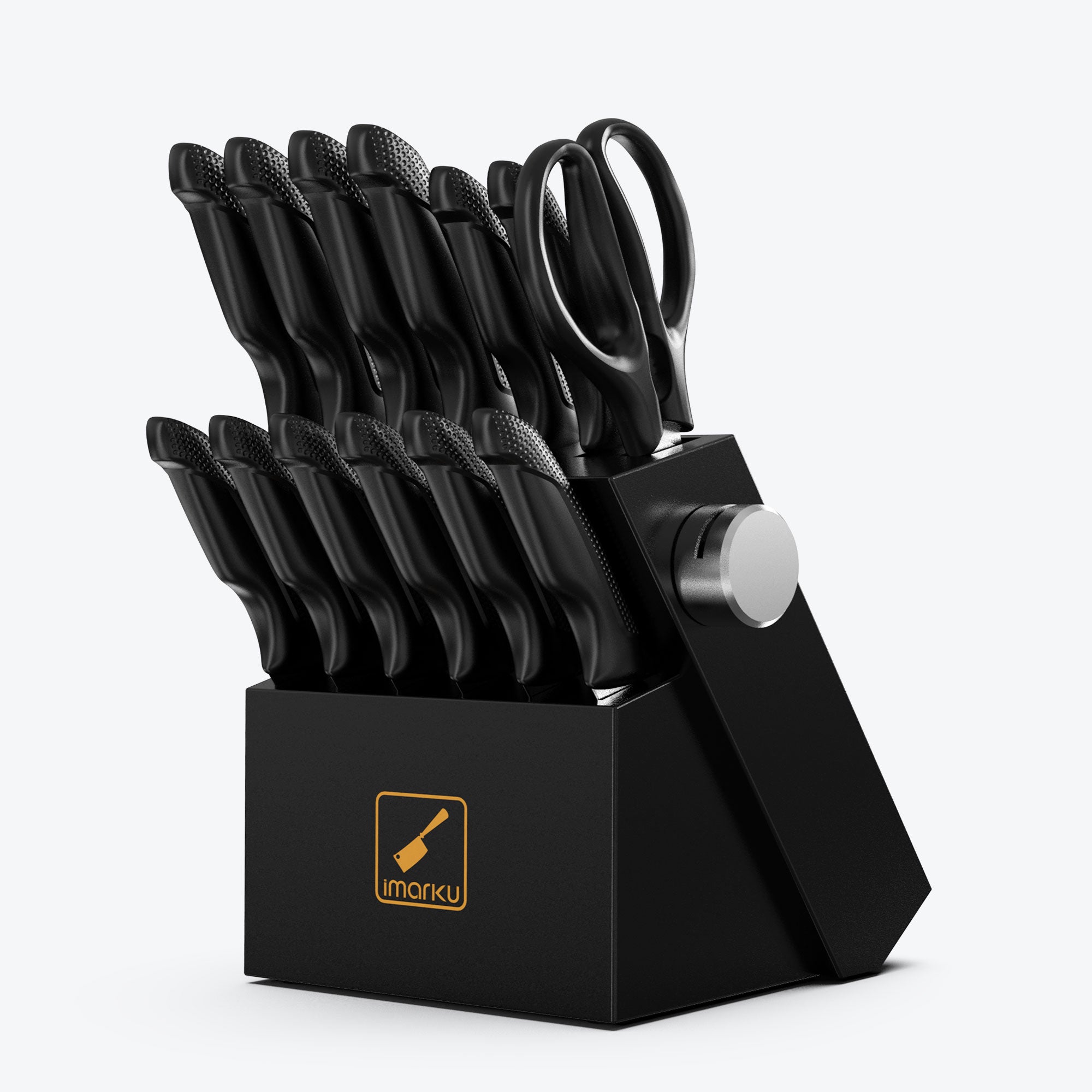imarku 14pc black knife block set with pp handle and sharpener