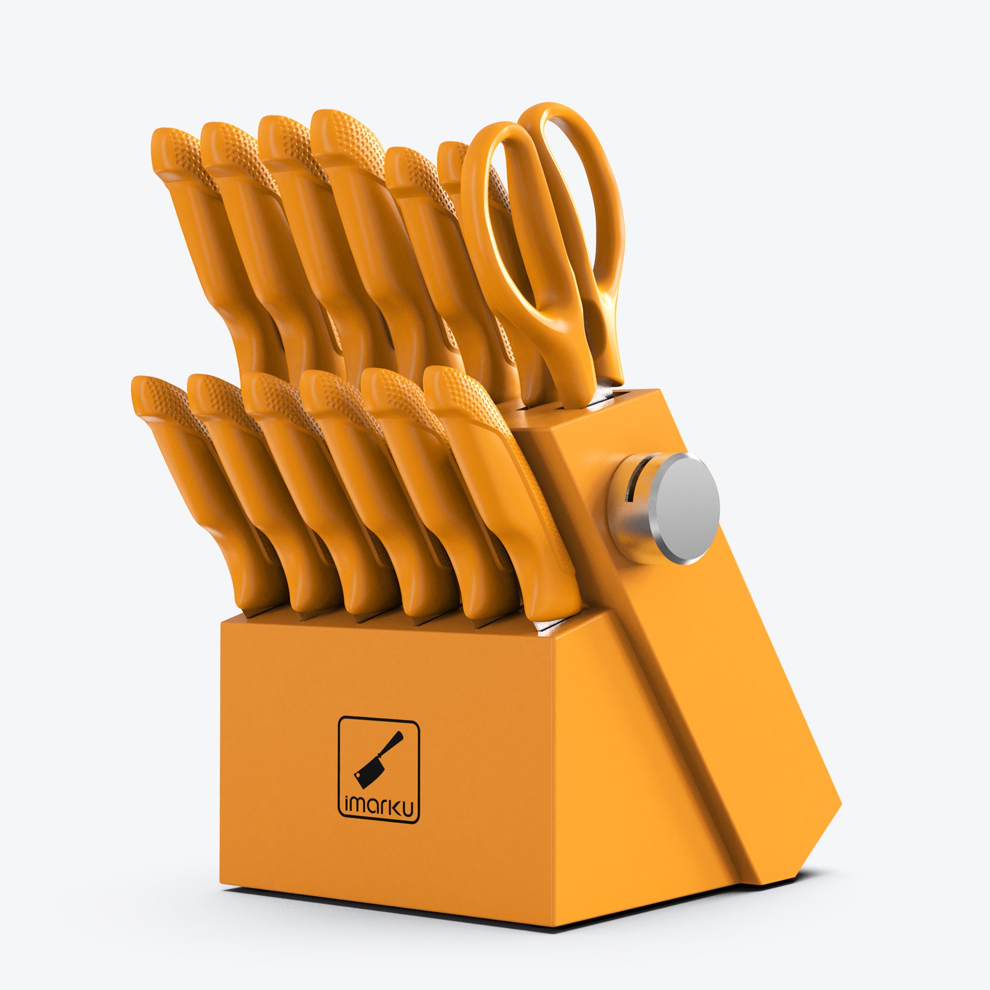 imarku 14pc orange knife block set with pp handle and sharpener