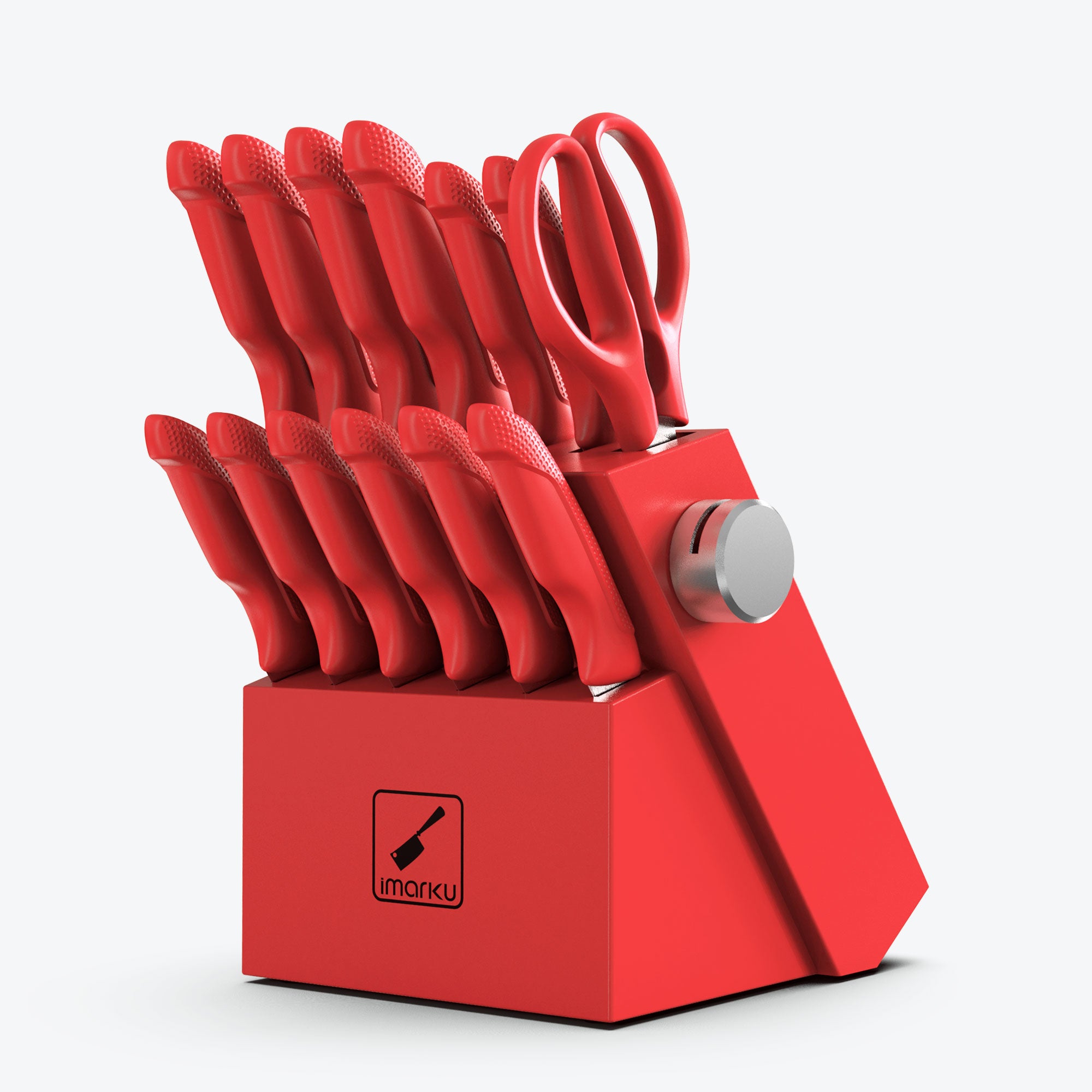 imarku 14pc red knife set with sharpening