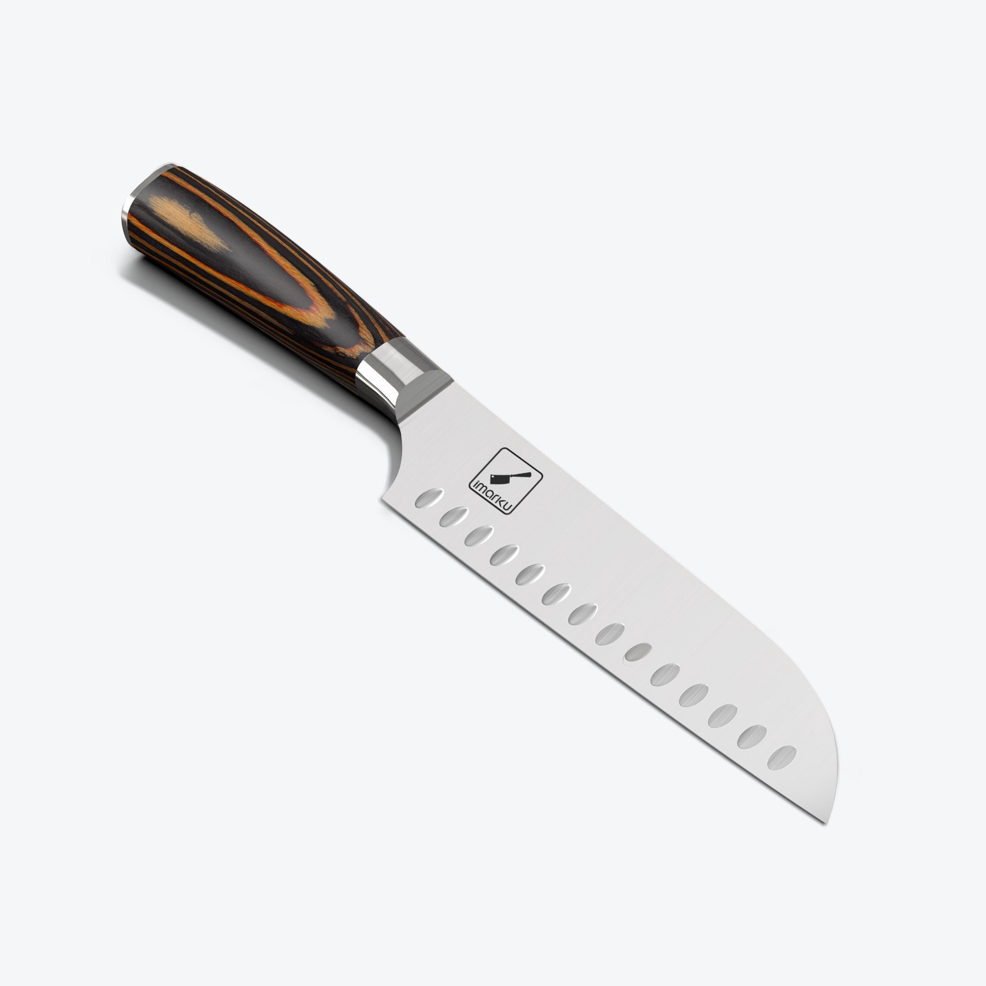 imarku 7 inch santoku knife with orange wooden handle