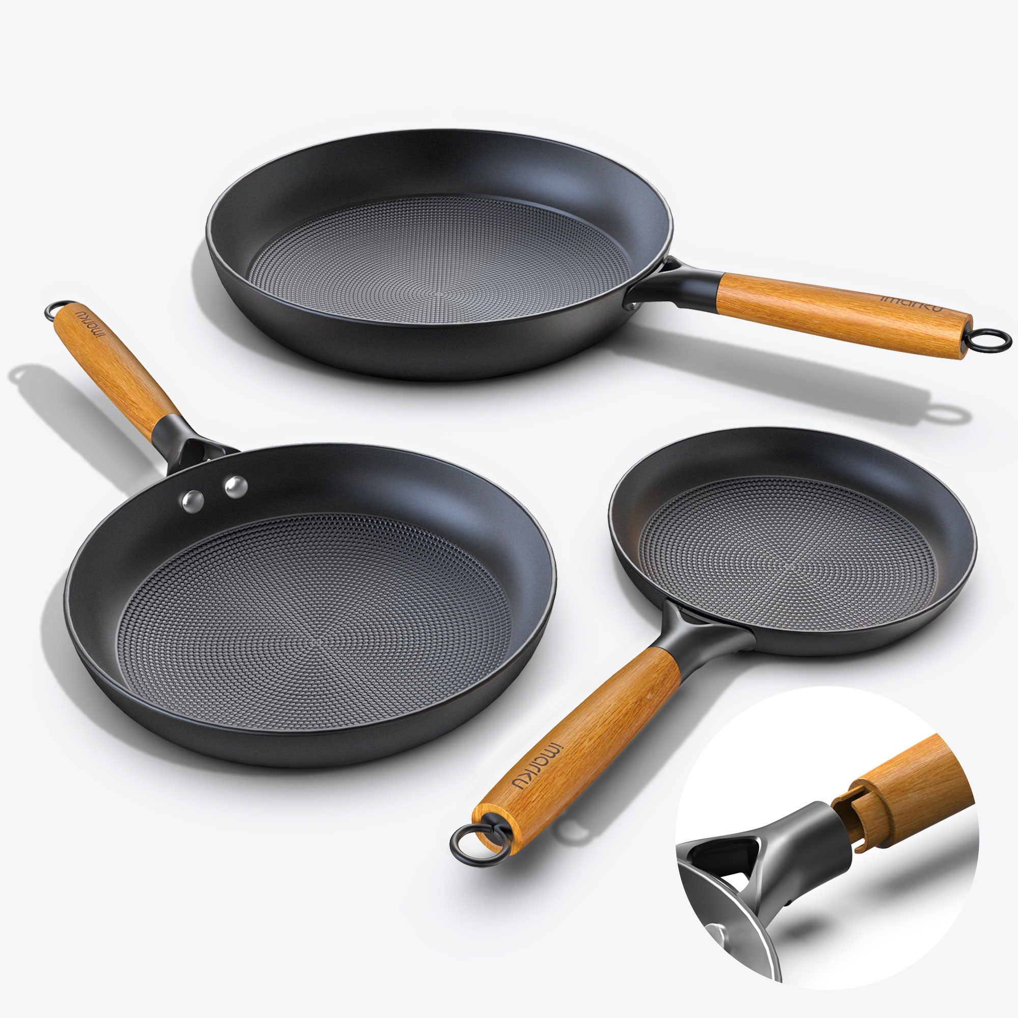 imarku cast iron frying pans ith removable wooden handle