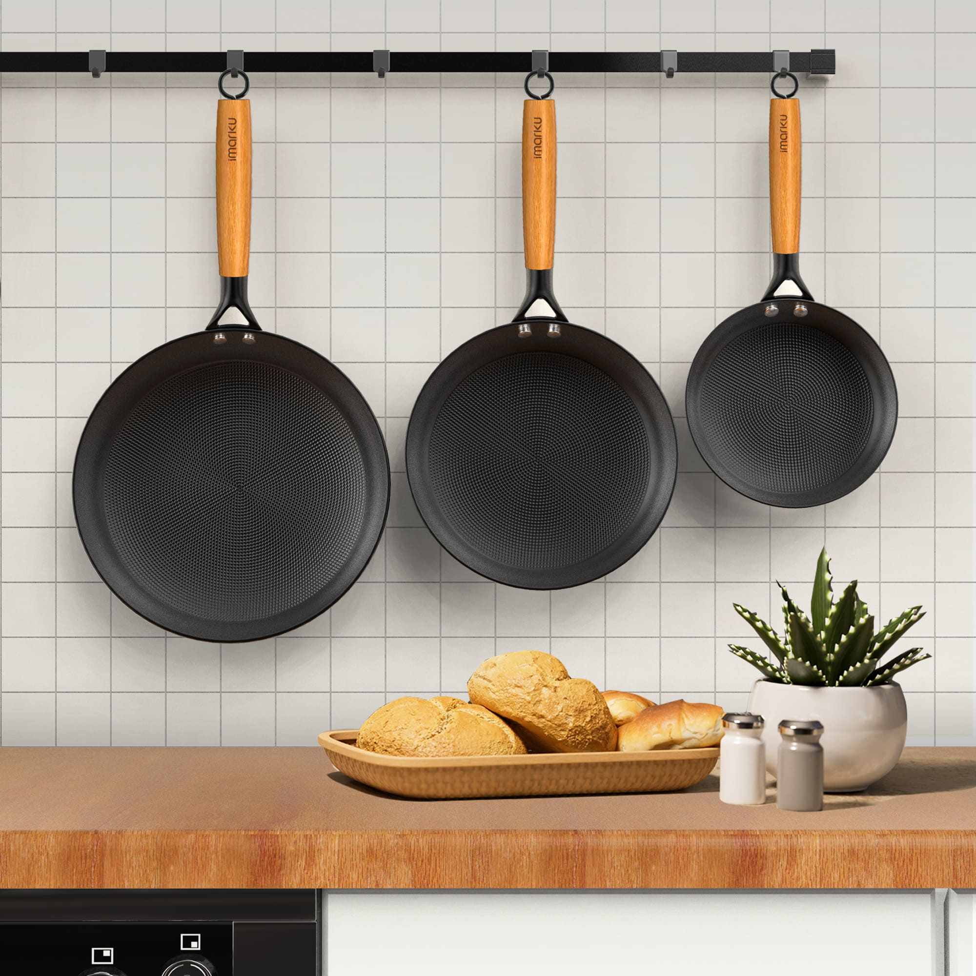 imarku easy storage nonstick fryping pans set for hanging