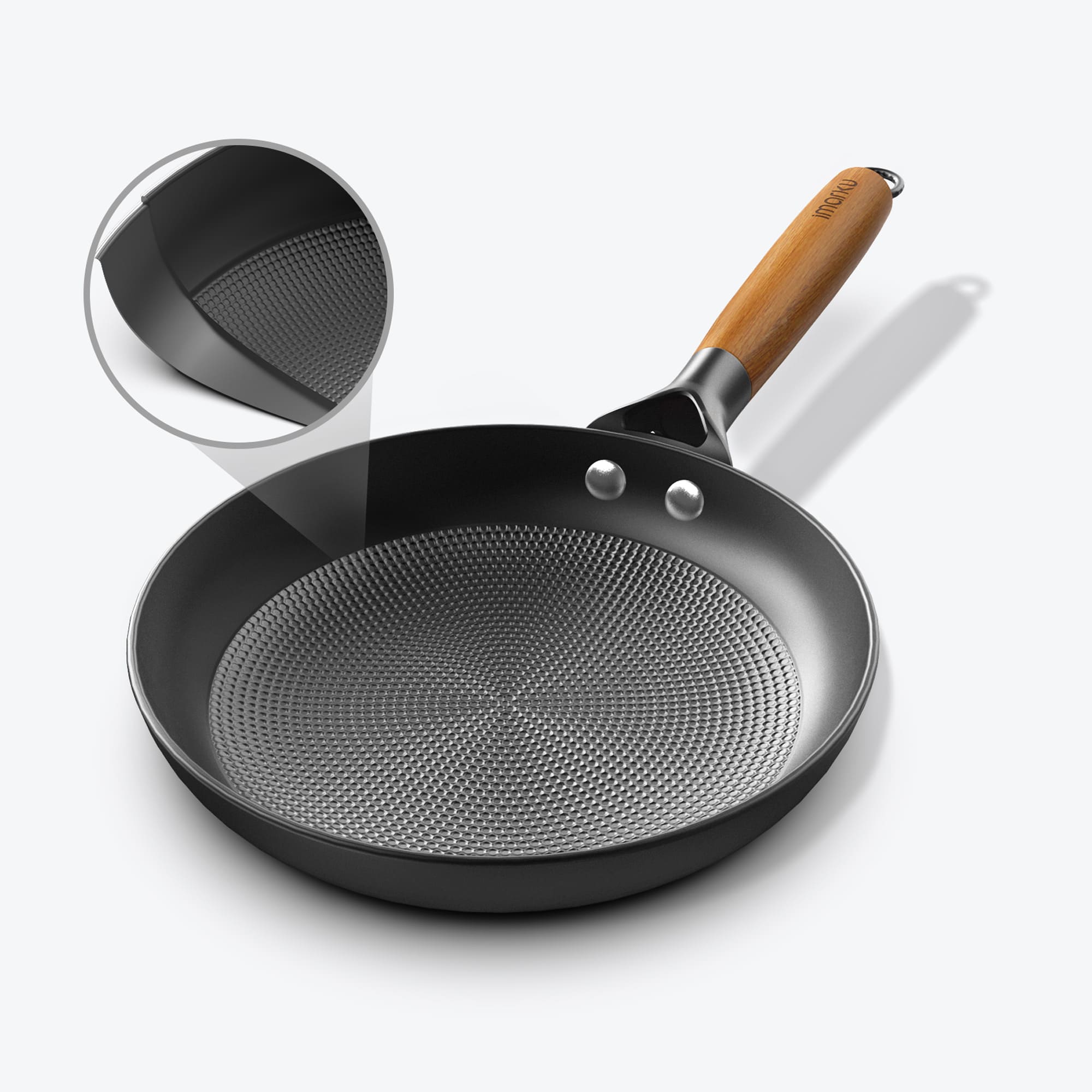 Cast Iron Non Stick Pans 3-Piece Skillets with Detachable Wooden Handles