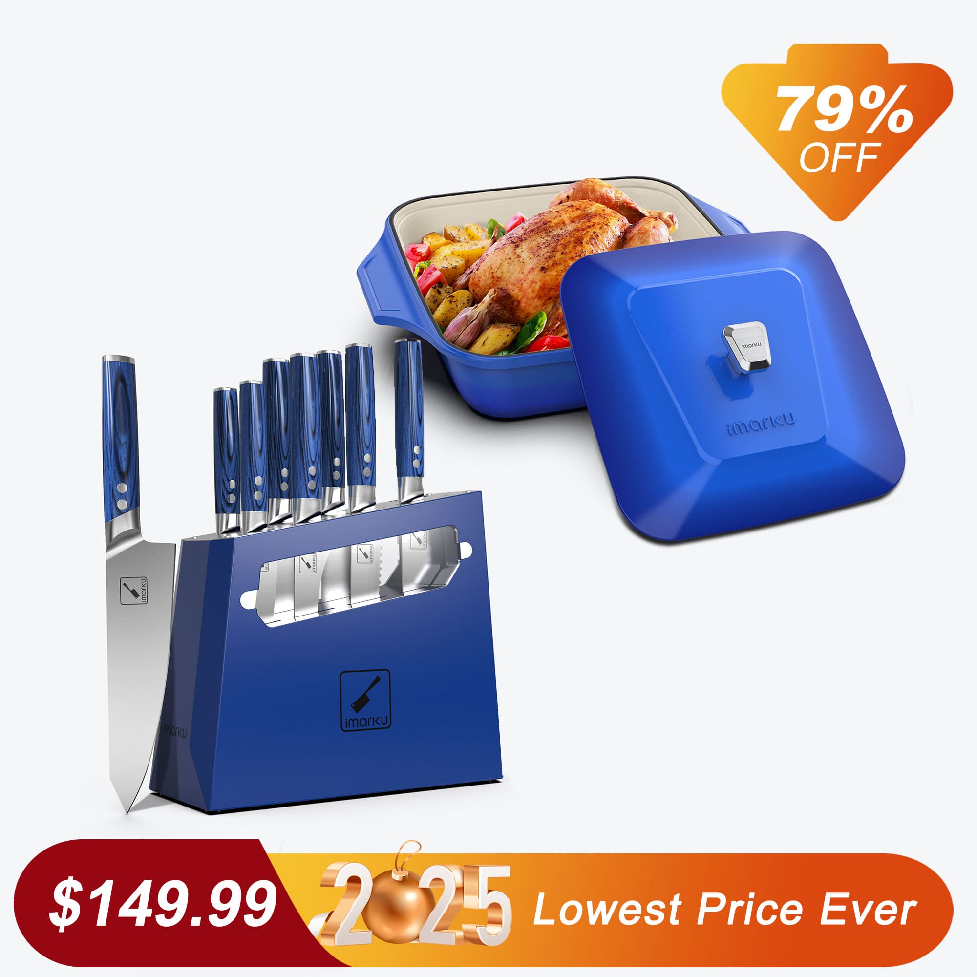 imarku blue knife set and enameled pot bundle