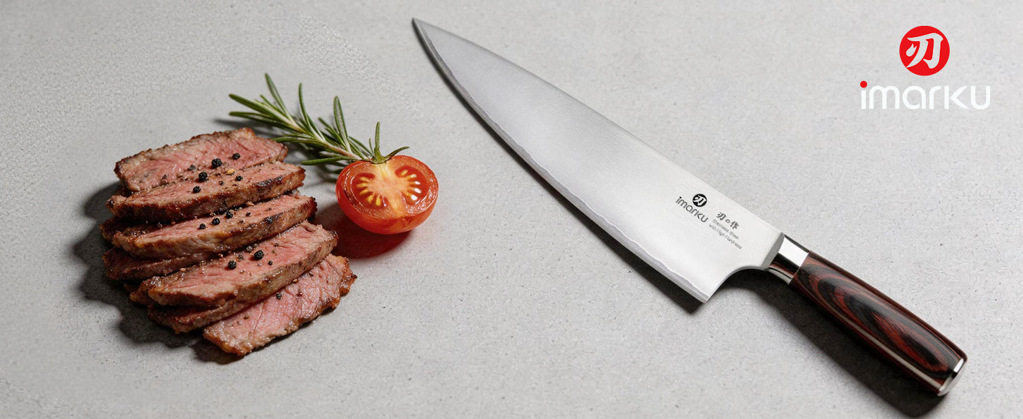 TS09-imarku chef knife with sliced steak and herbs