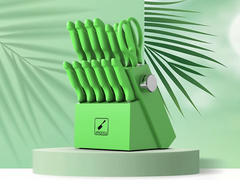 imarku green knife block set with pp handle