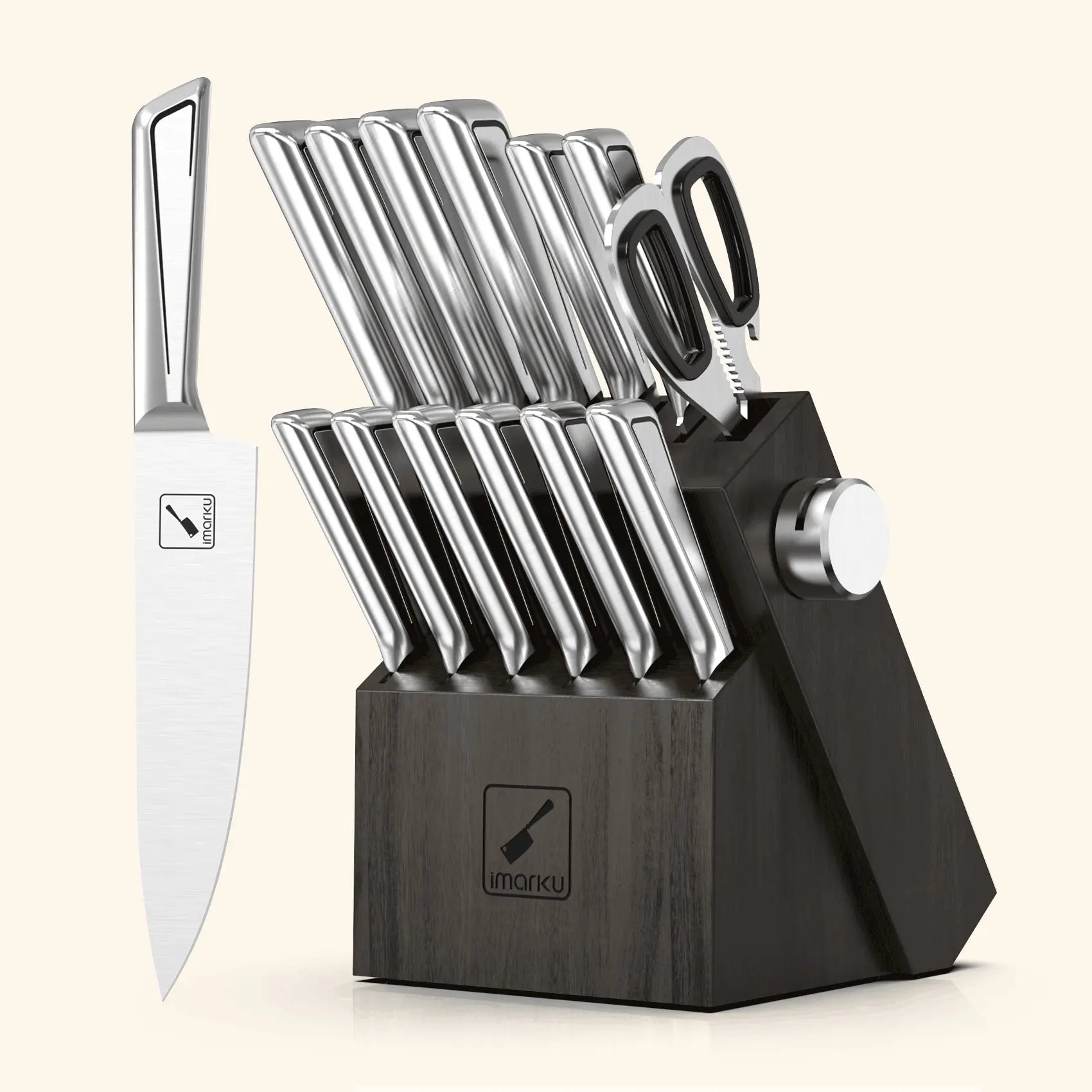 Kitchen Knife Set Non Stick Knives with Storage Serrated Steak Knife, Chef  Knife, Bread Knife, Scissors, Sharpener, 14Pcs Sharp Cutlery Block Sets for
