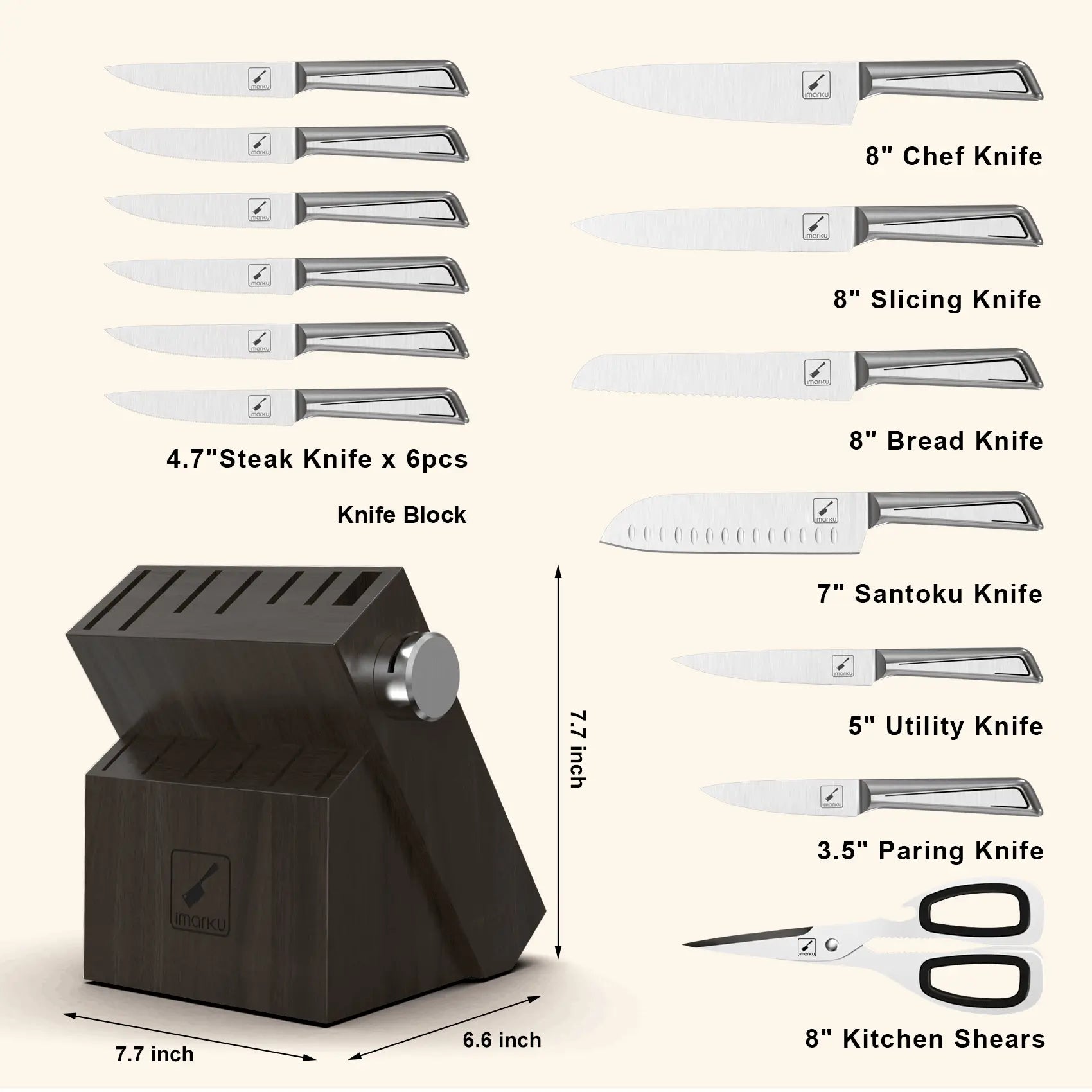  imarku Knife Set with Block for Kitchen, 14PCS High Carbon  Stainless Steel Knife Set, One-piece Dishwasher Safe Kitchen Knives Set,  Chef Knife Set with Built-in Sharpener, Non-slip Ergonomic Handle: Home 