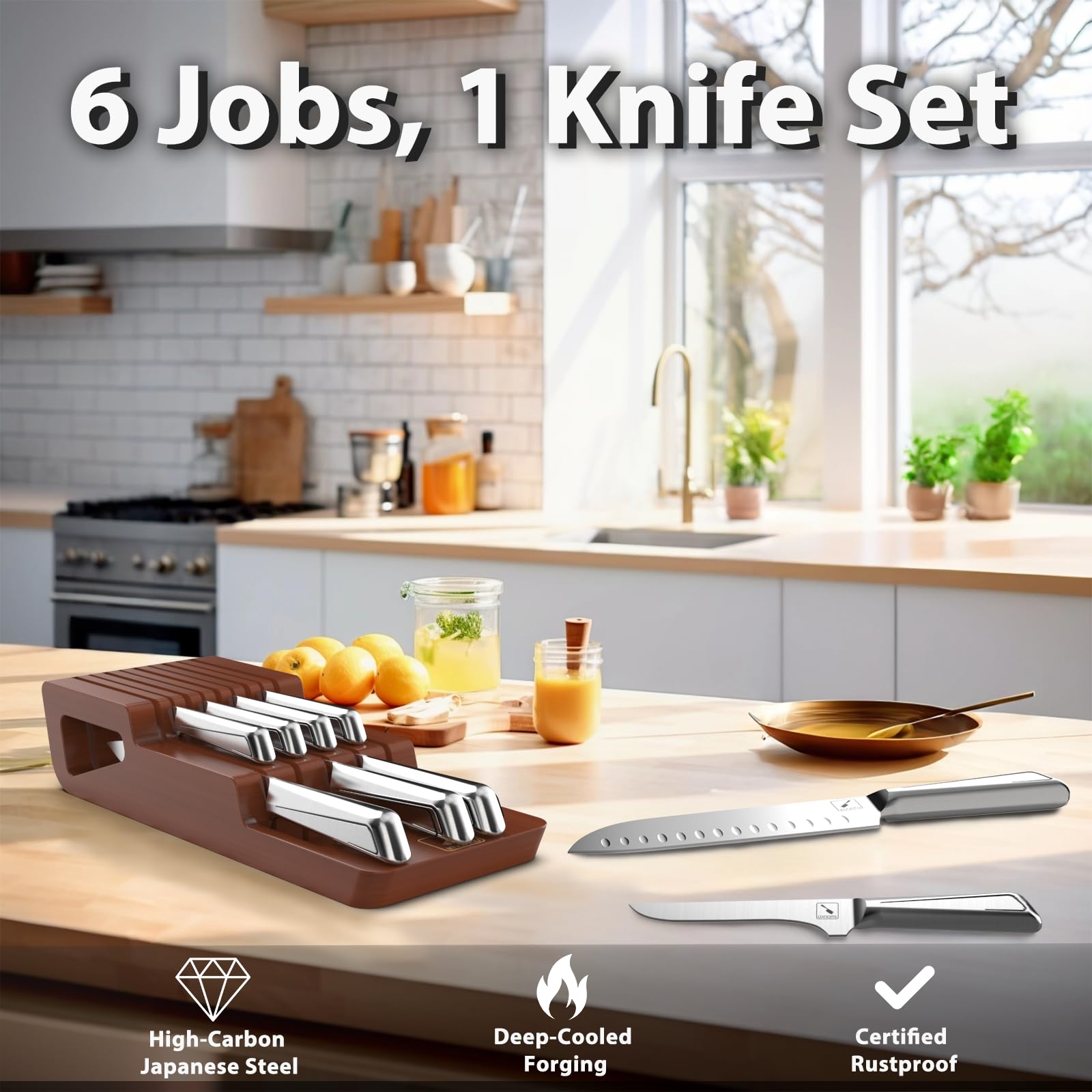 In - Drawer Knife Set with Block Japanese Hand Forged Kitchen Knife Set - IMARKU